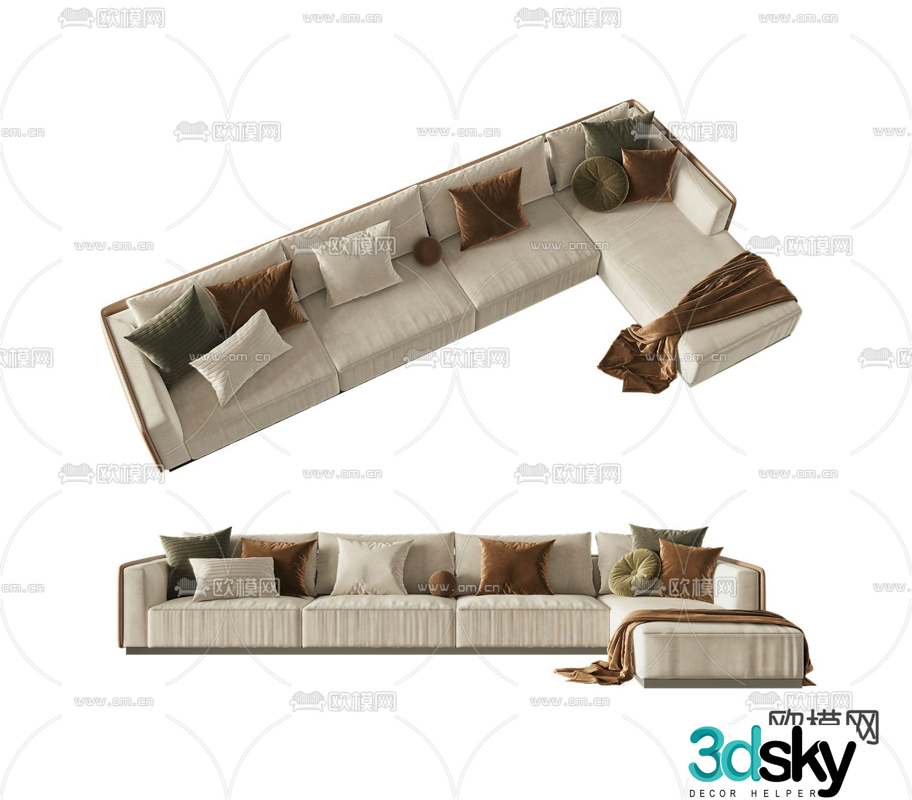 Minotti modern white multi-seater sofa 3d model