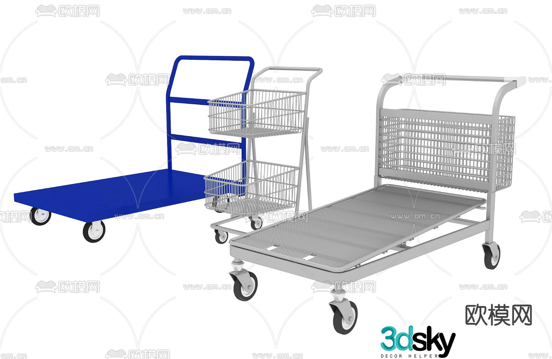 Modern steel trolley shopping cart 3d model