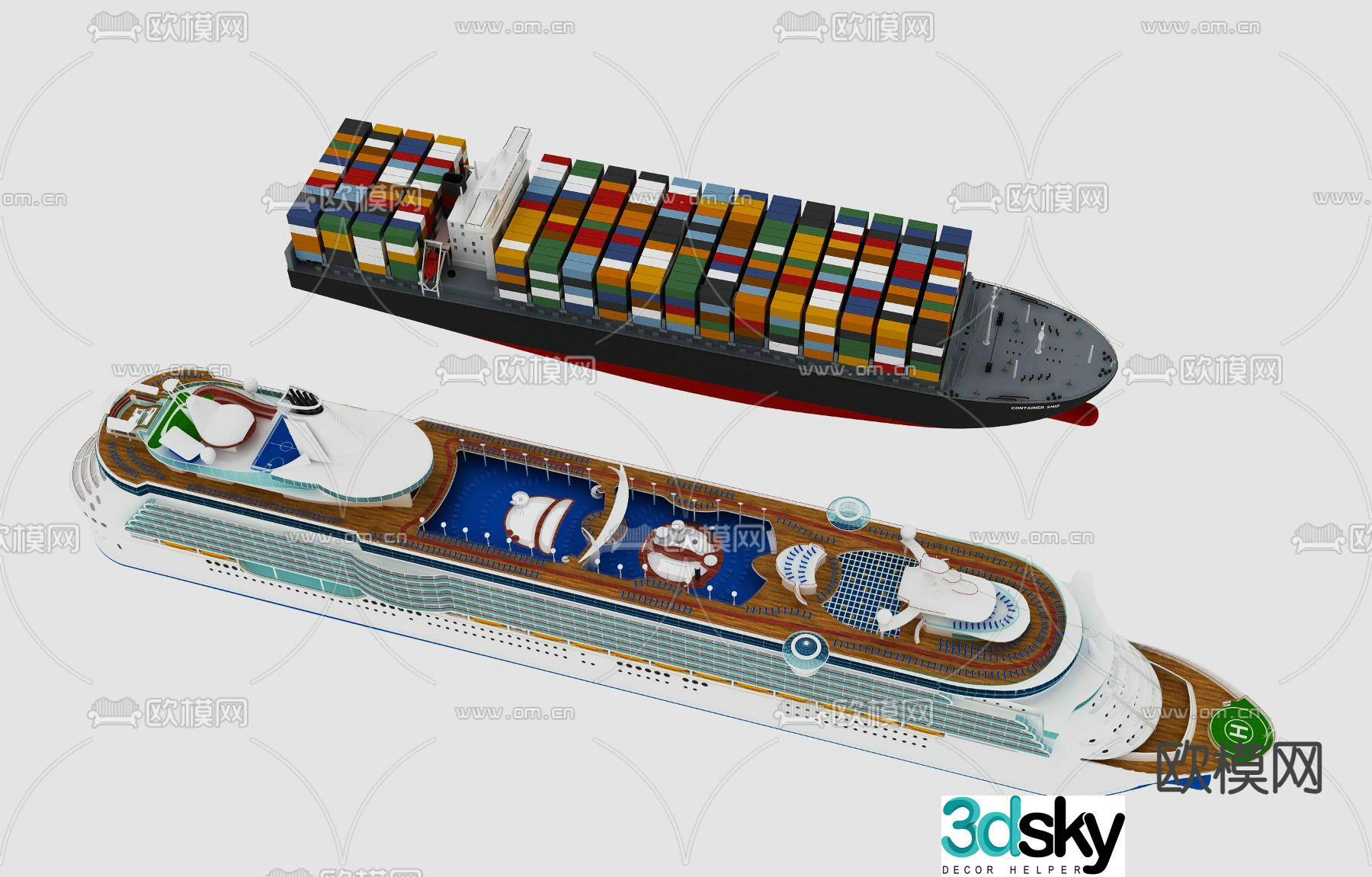 Modern cruise cargo ship 3d model