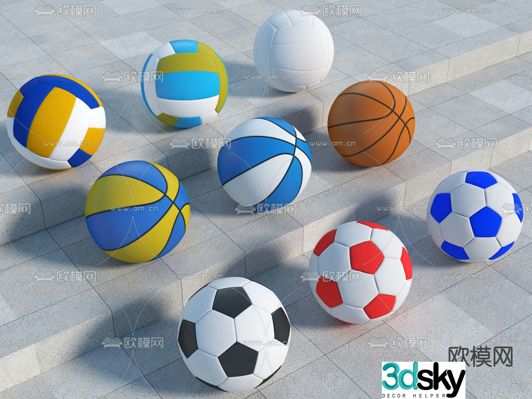 Basketball football volleyball 3d model