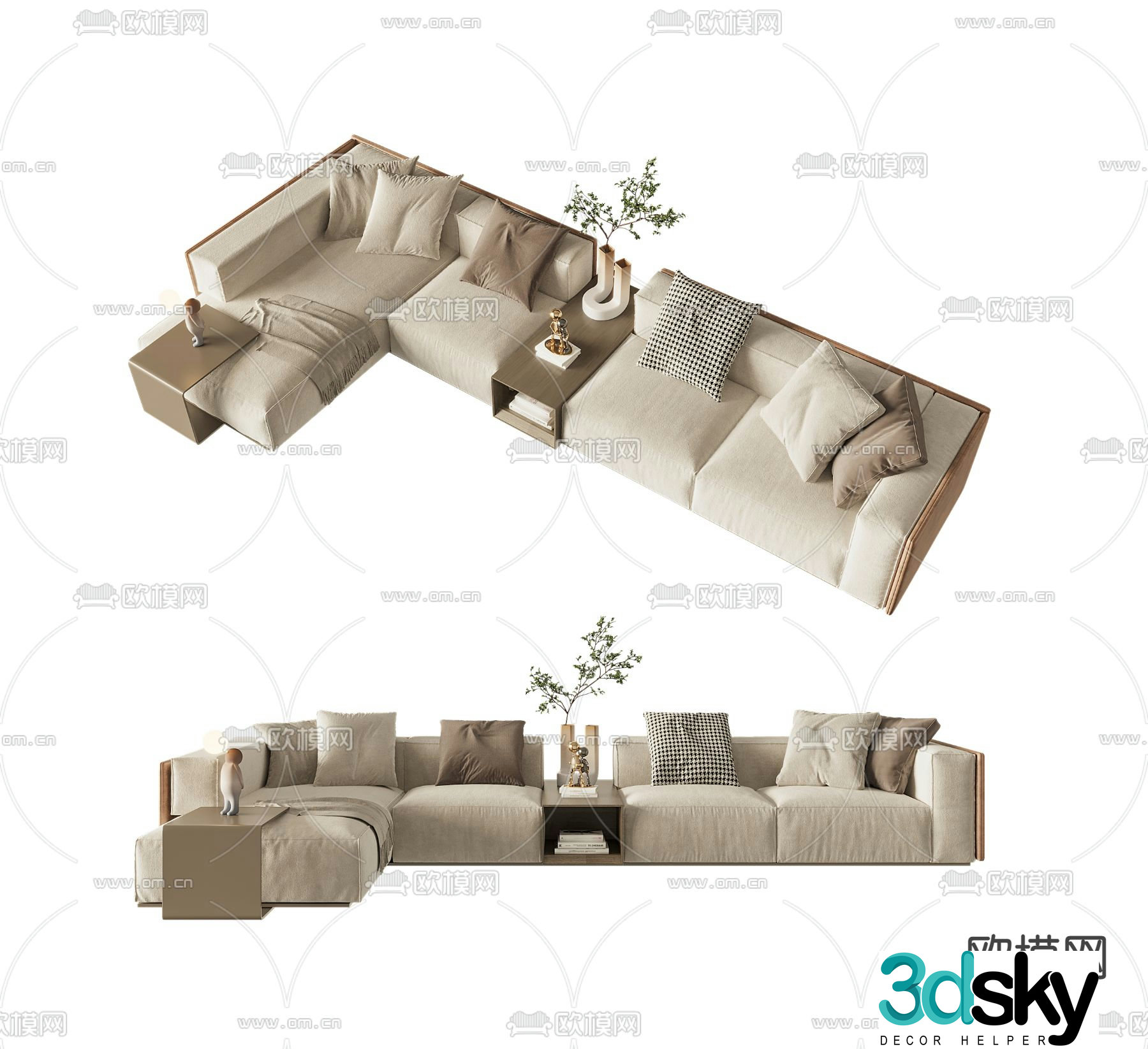 Minotti modern beige corner sofa 3d model