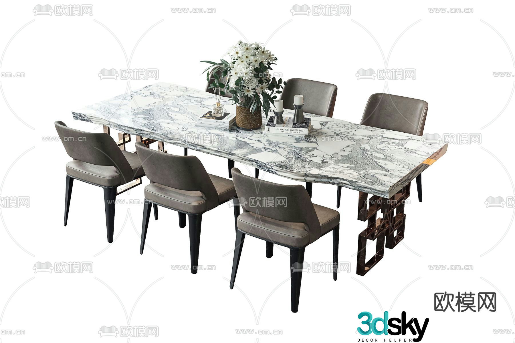 Pertica modern bar dining table and chairs 3d model