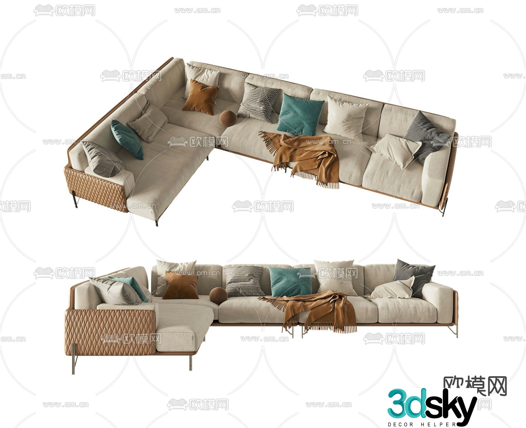 Minotti modern beige corner sofa 3d model