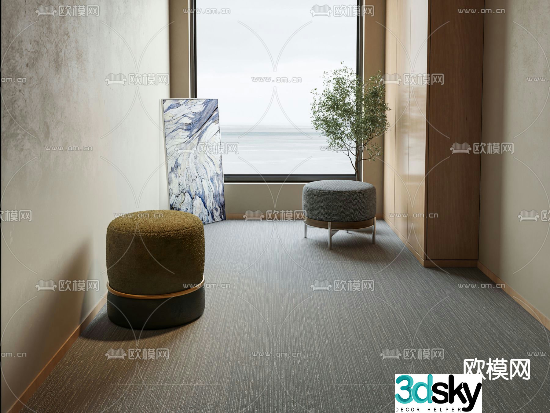 cassina modern green round stool 3d model