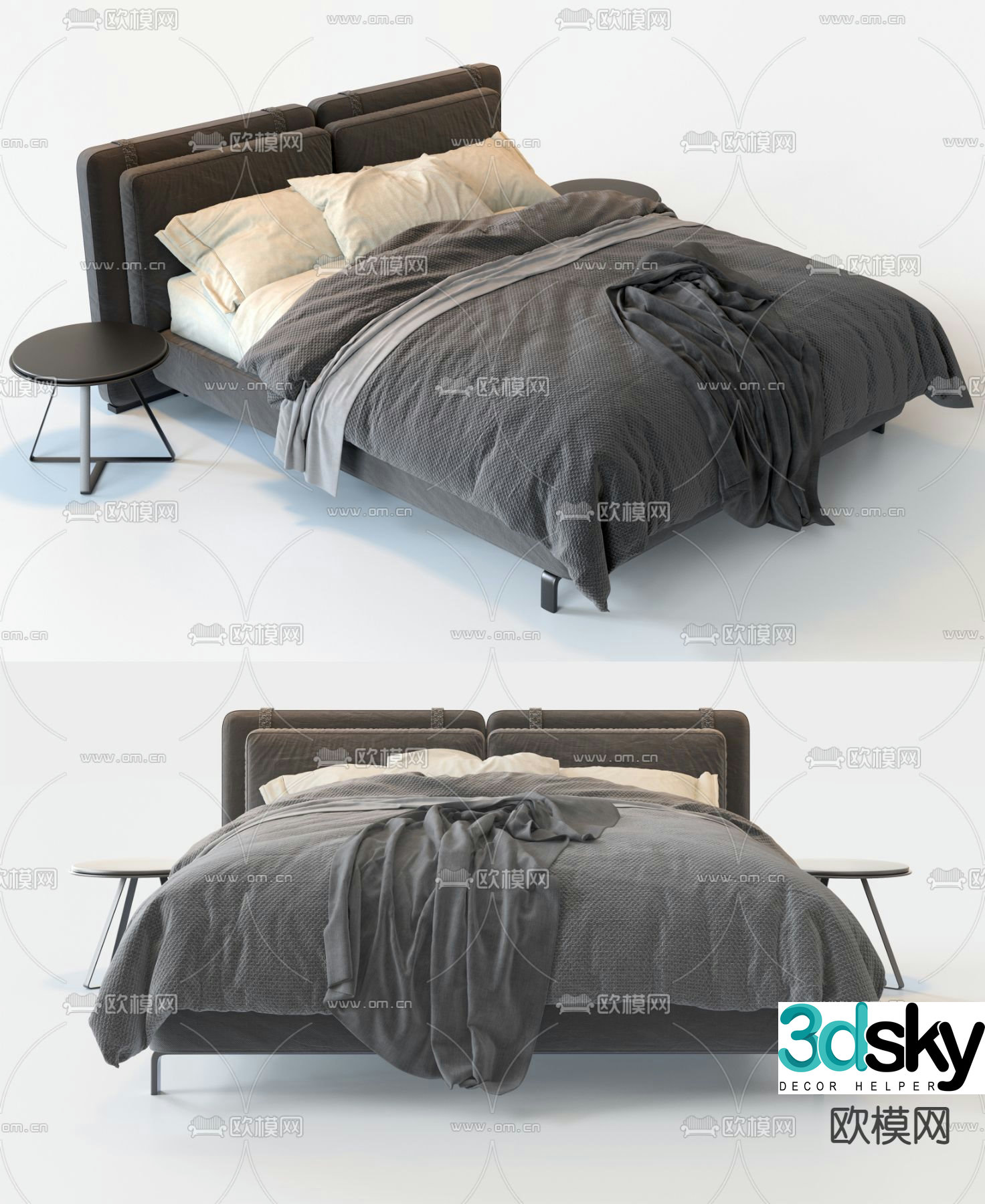 Meridiani modern gray double bed 3d model