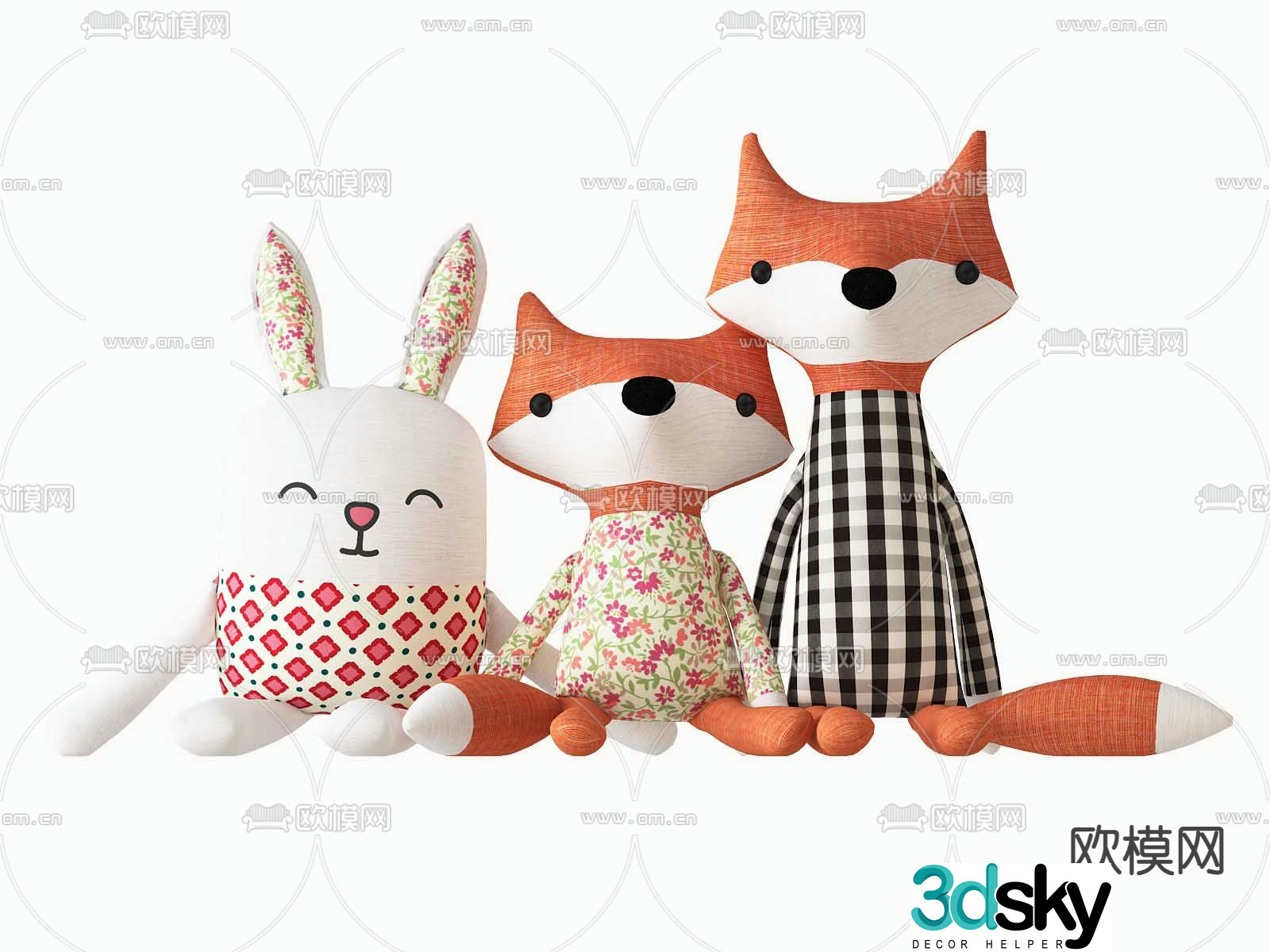 Modern Fox Rabbit Plush Toy 3D model