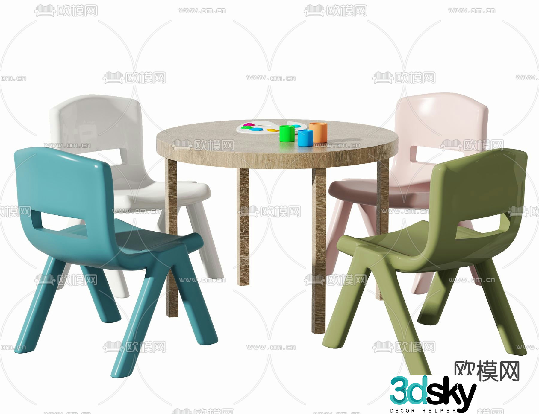 Modern children’s table and chair 3d model