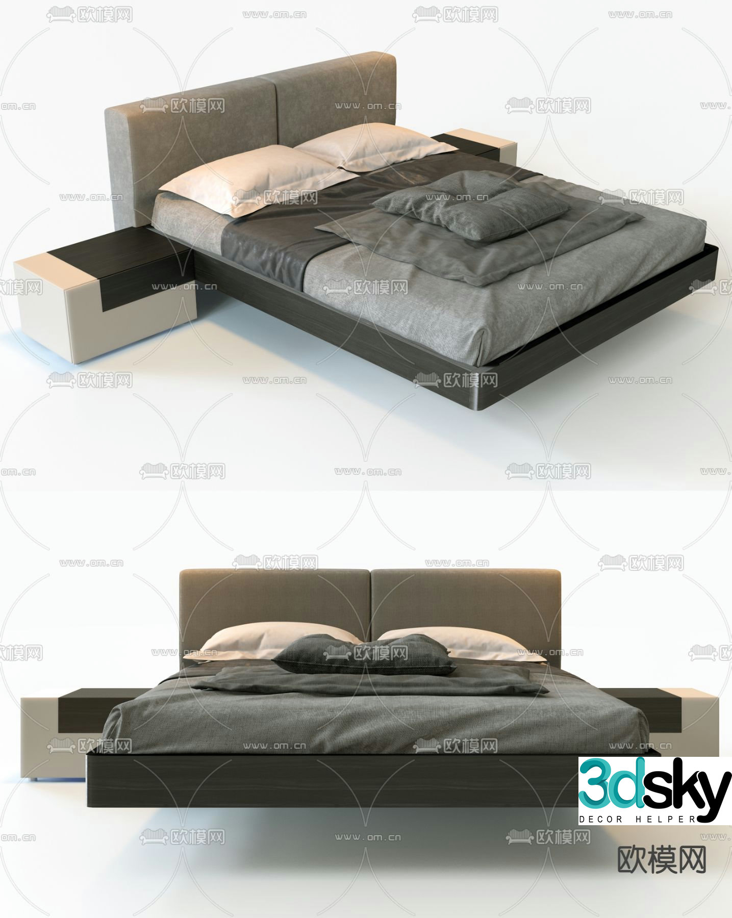 Meridiani modern gray double bed 3d model
