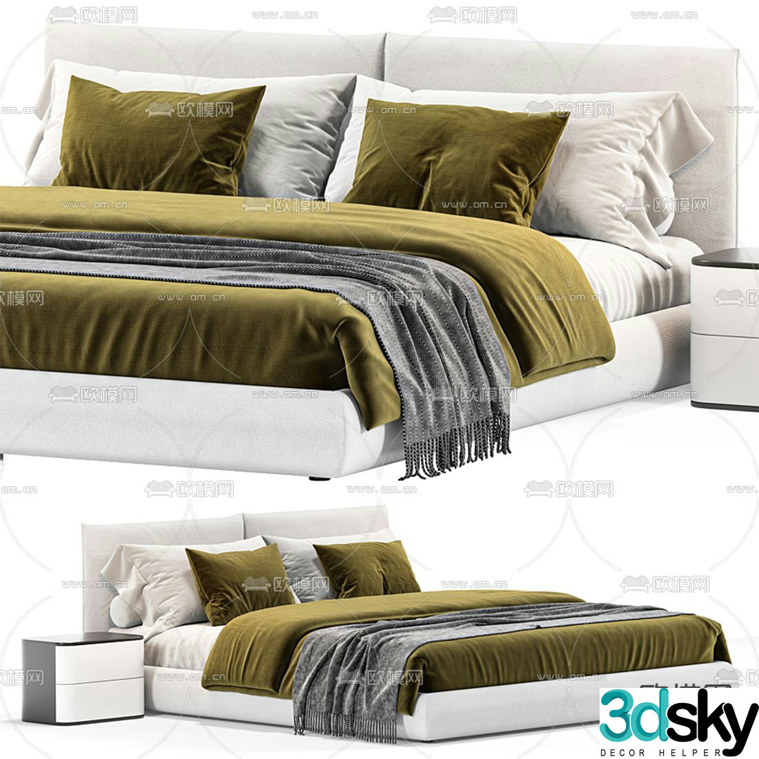 poliform modern double bed 3d model