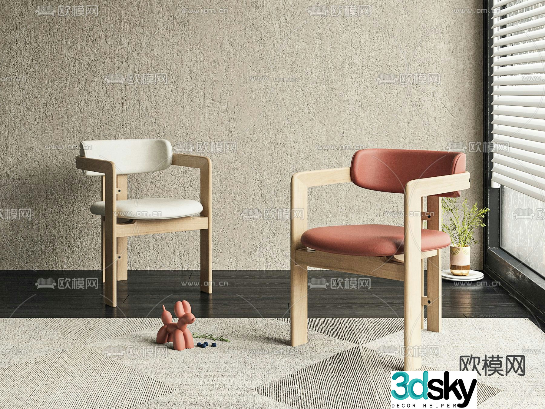 Minotti modern orange red lounge chair 3d model