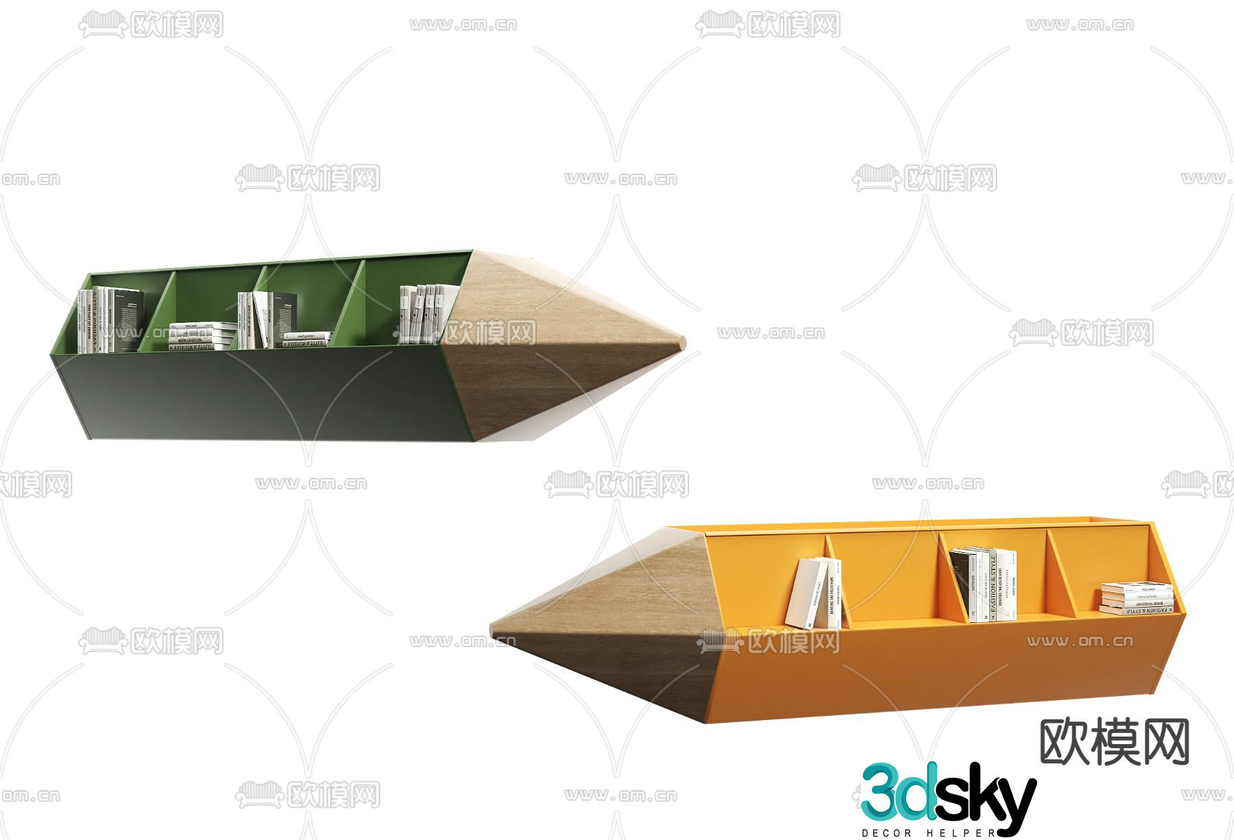 Modern pencil shaped children’s bookcase 3d model