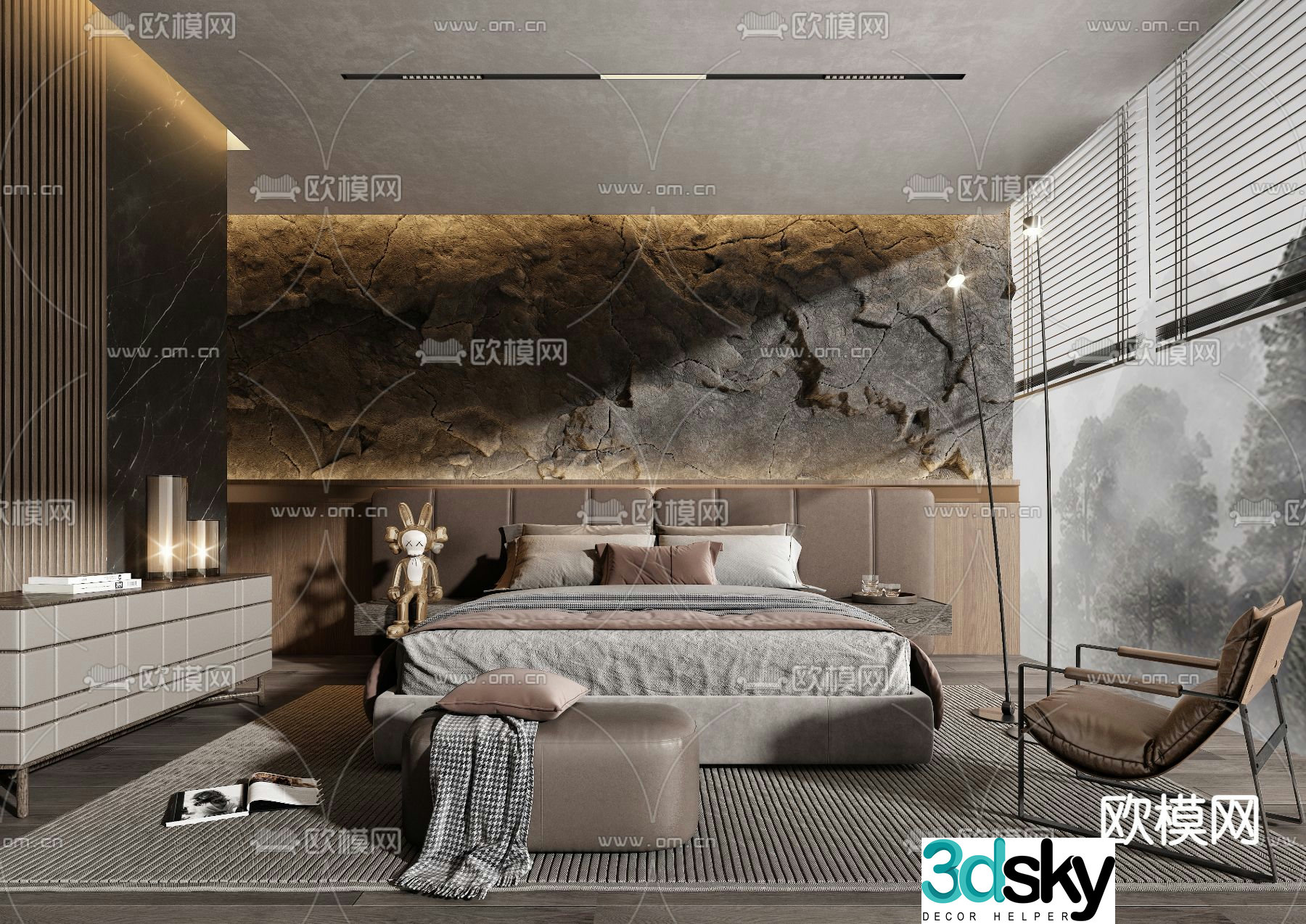 Minotti modern premium gray bedroom 3d model