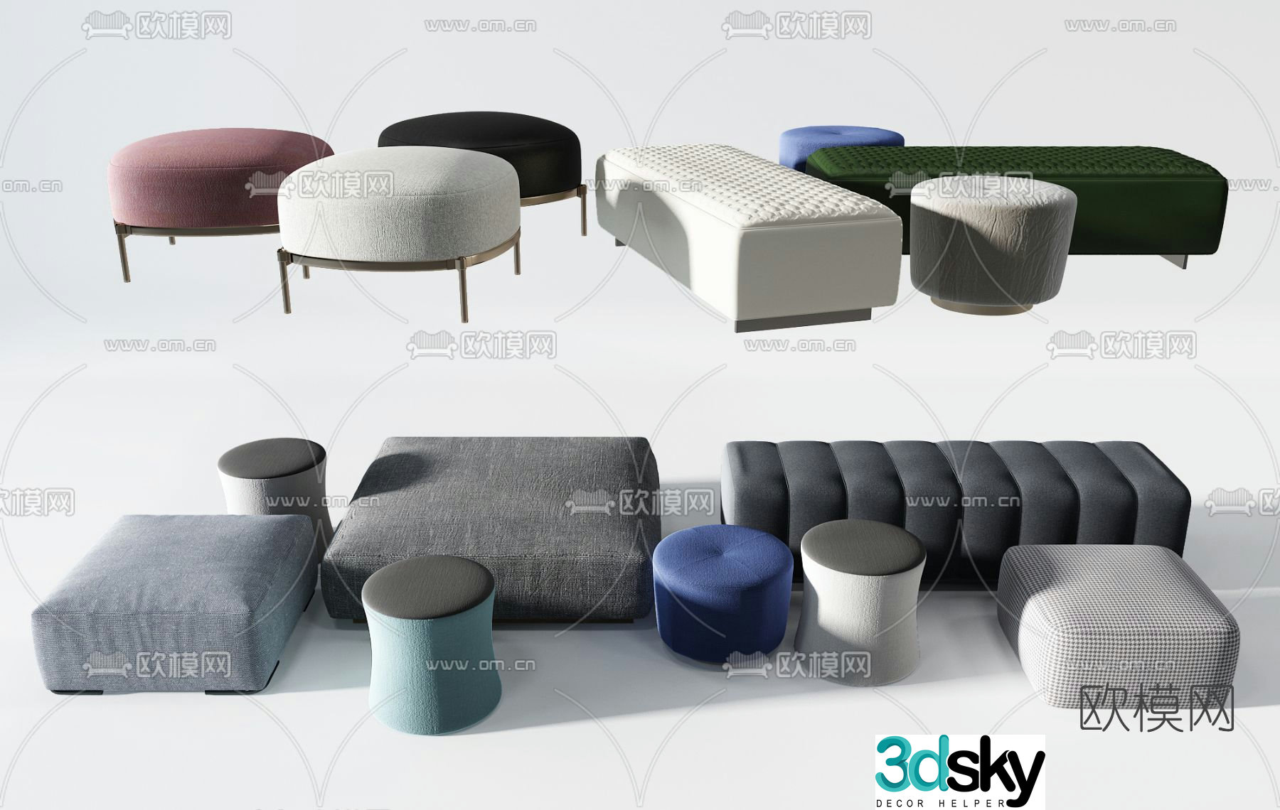 Minotti sofa stool footrest 3d model