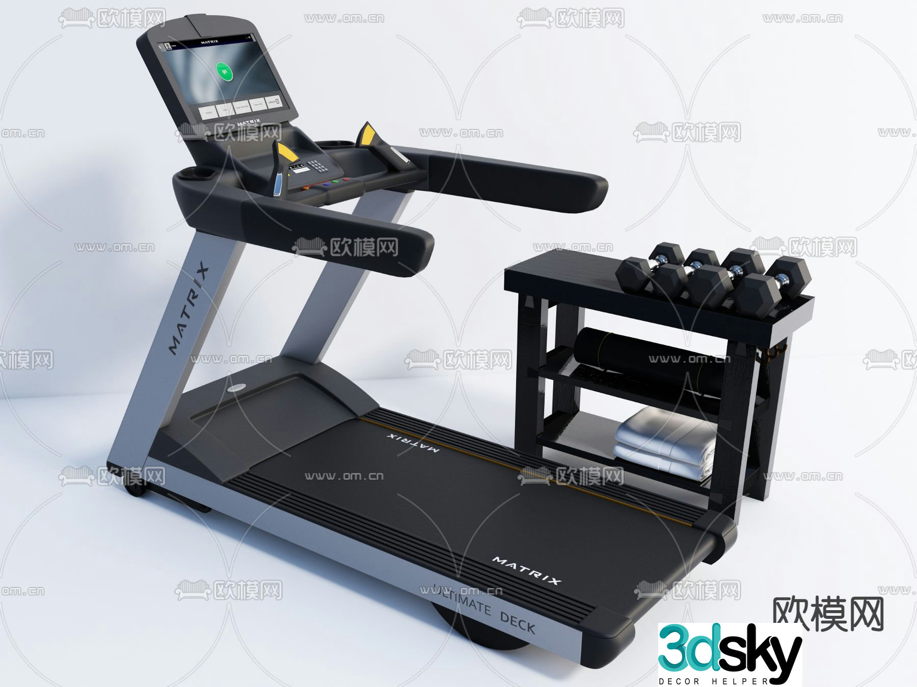 Modern fitness equipment treadmill 3d model