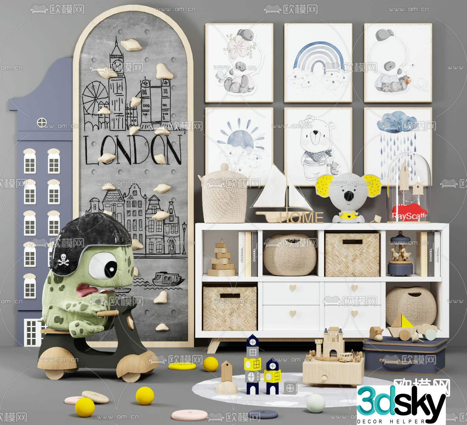 Modern children’s toy storage cabinet 3d model