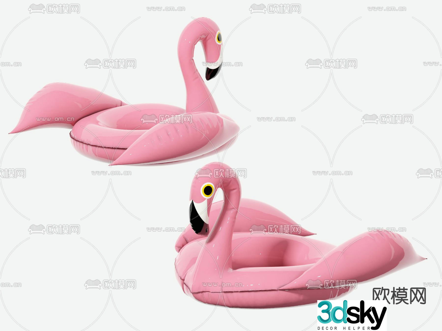 Modern flamingo swimming ring 3d model