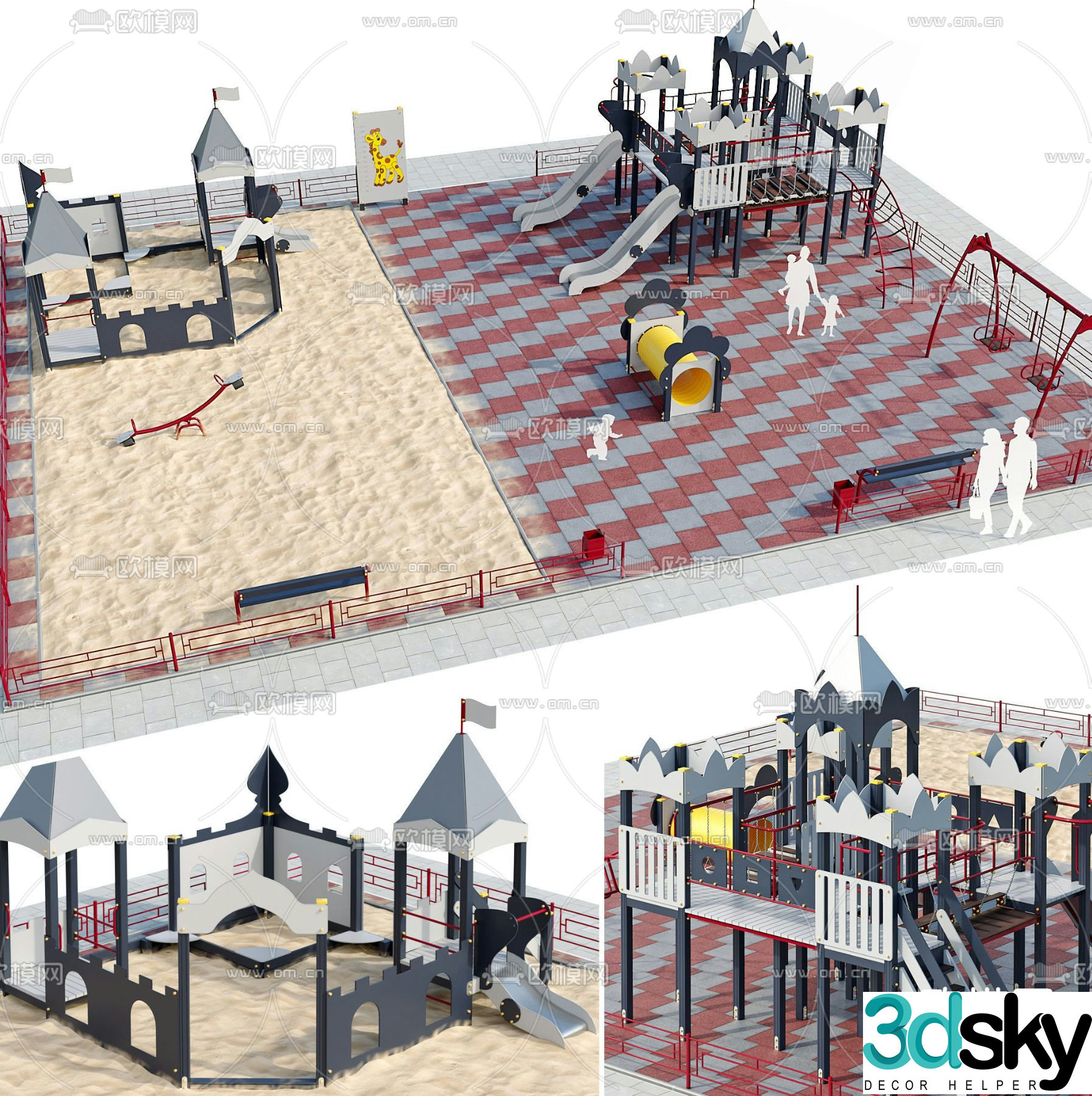 Modern sand pool children's play equipment 3d model