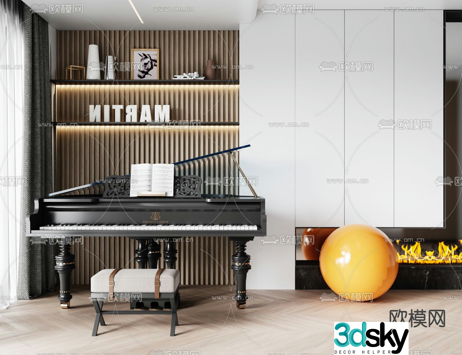 Black tripod piano 3d model