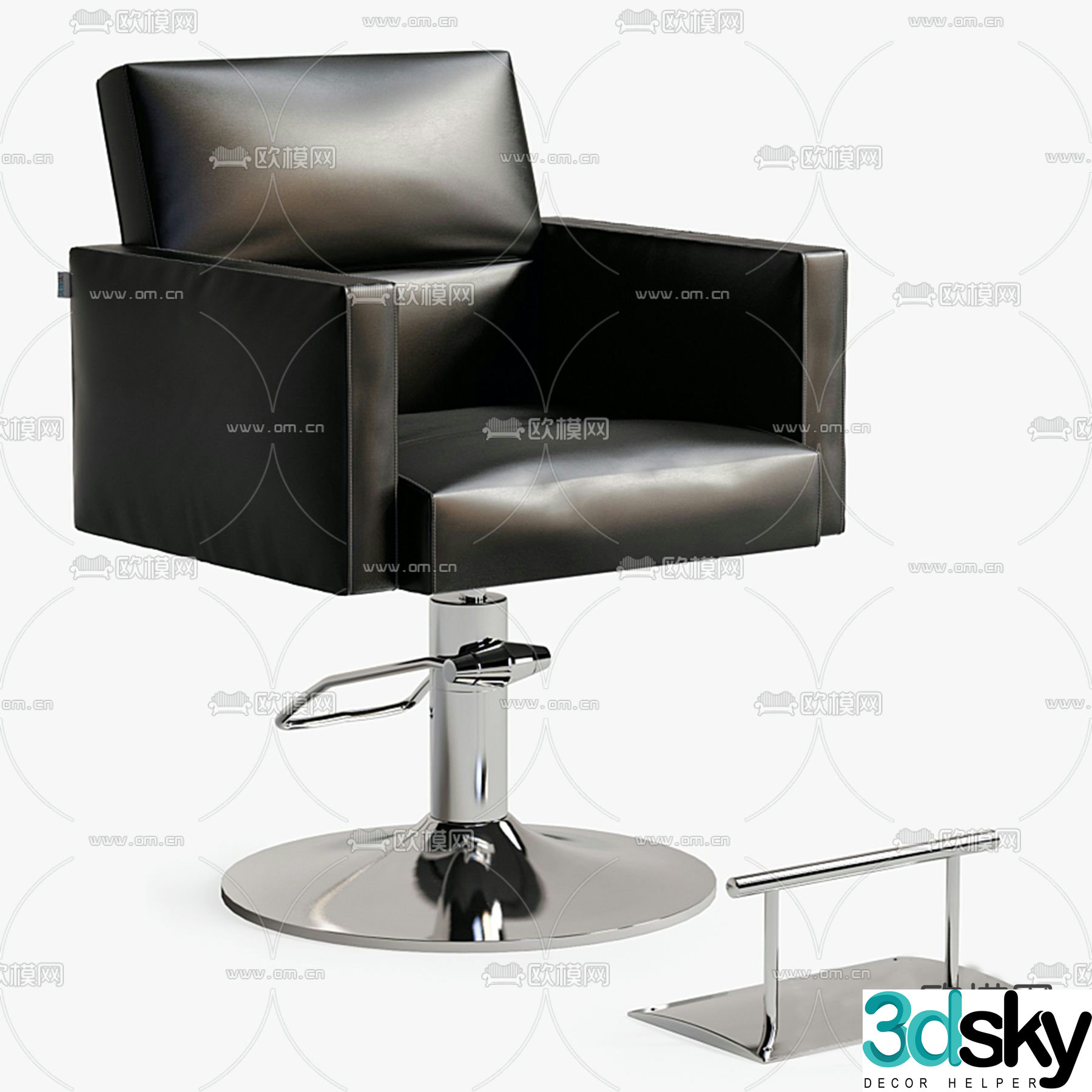 Modern black barber chair 3d model