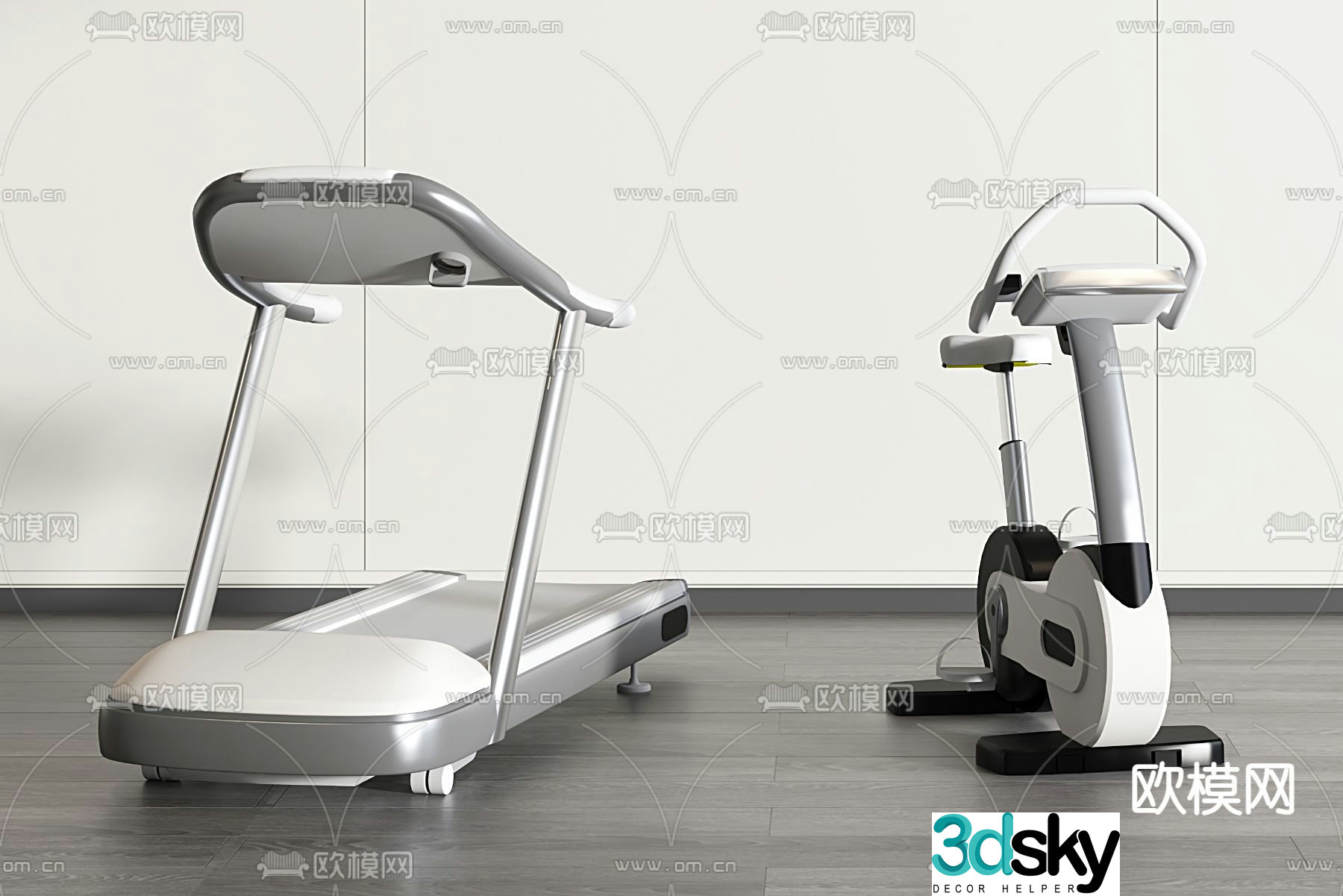 Modern fitness equipment treadmill exercise bike 3d model