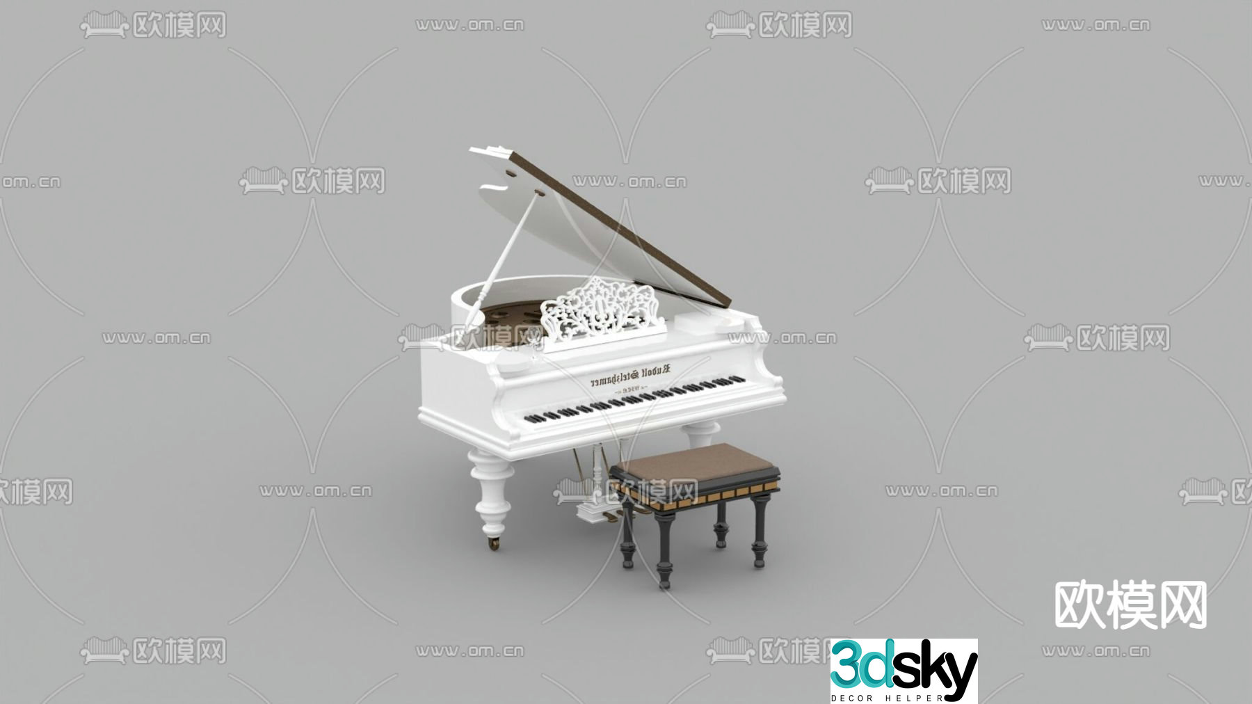 European classical solid wood grand piano free 3d model