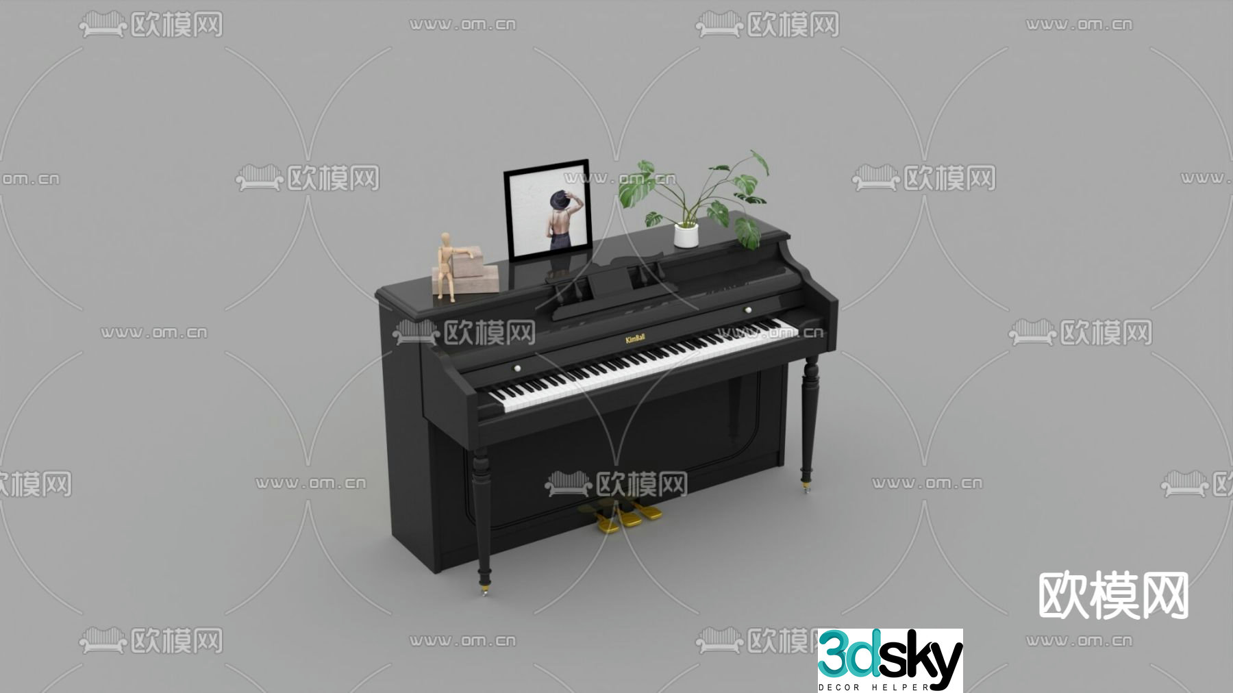 Free 3d model of simple European solid wood straight-shaped piano