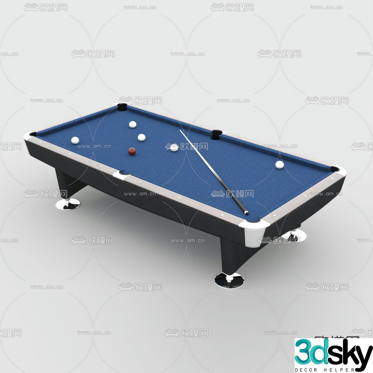 Modern minimalist solid wood billiard table free 3d model