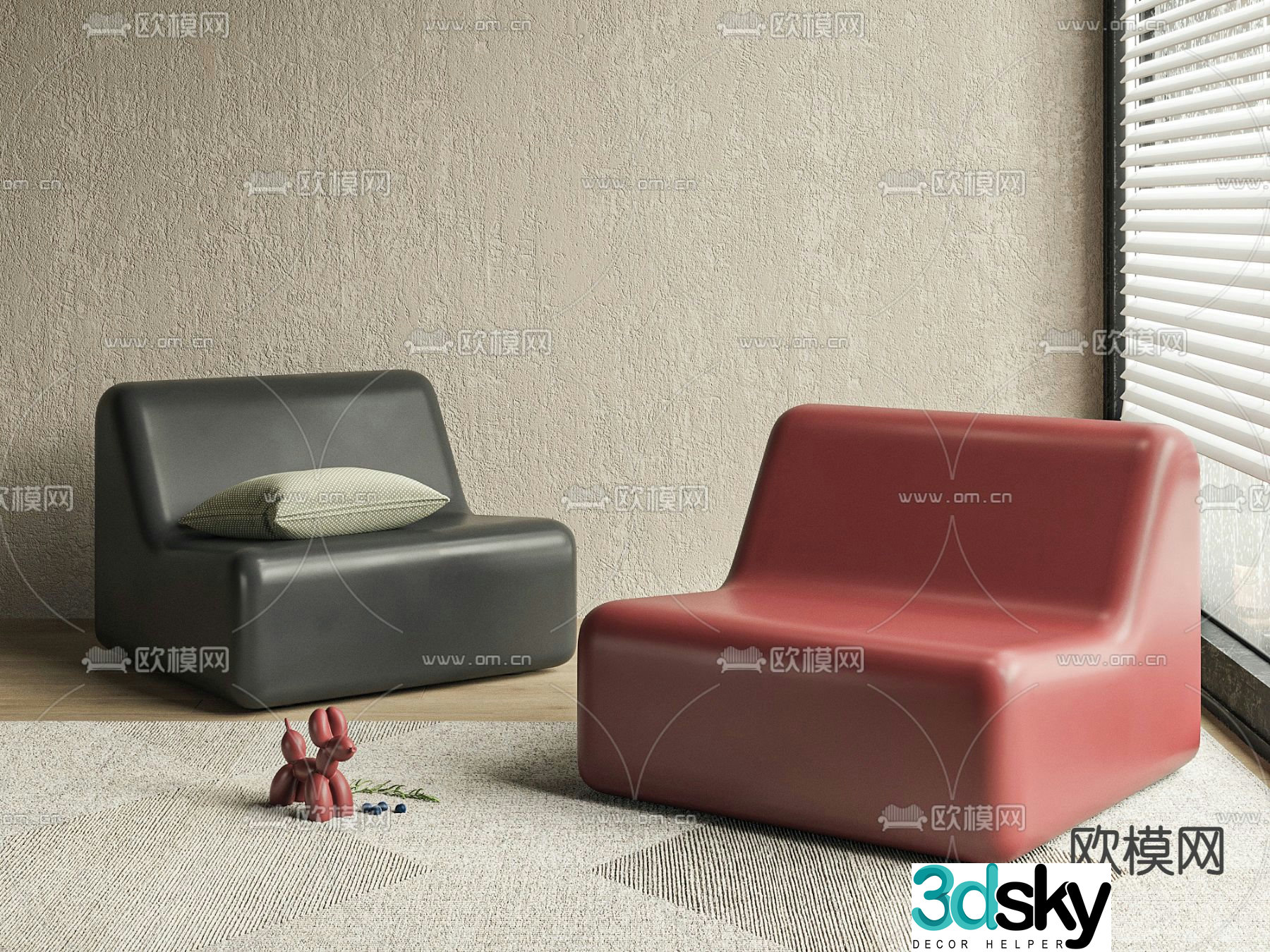 cassina red single sofa 3d model