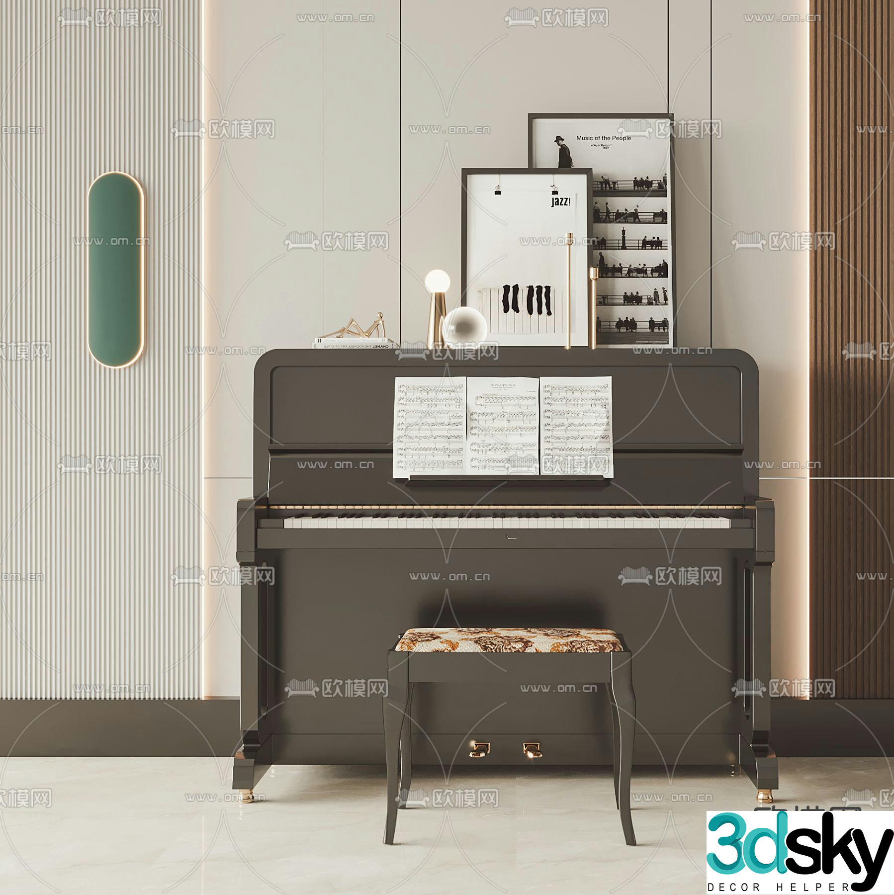 Modern upright piano 3d model