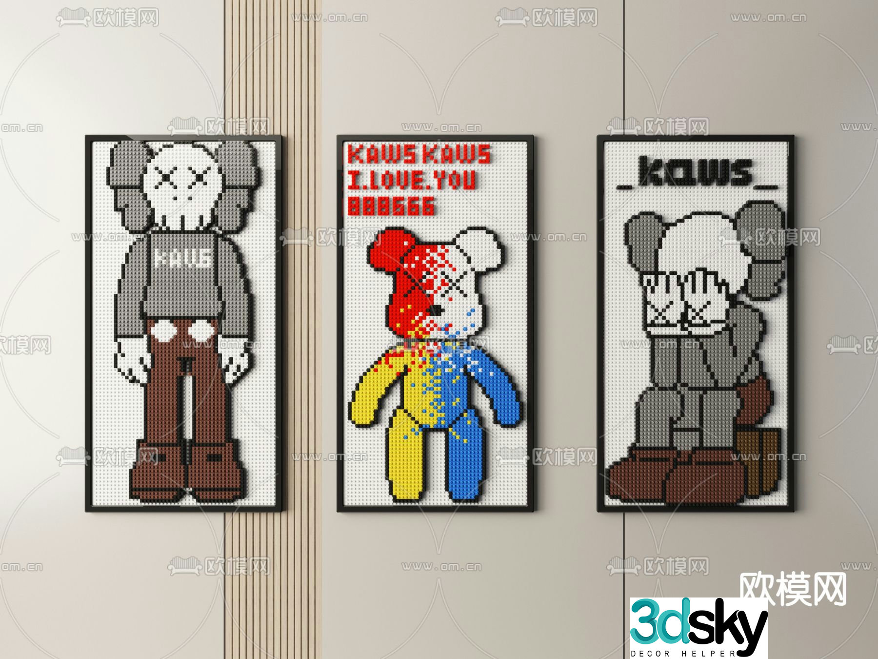 Modern kaws bear hanging painting decorative painting 3d model
