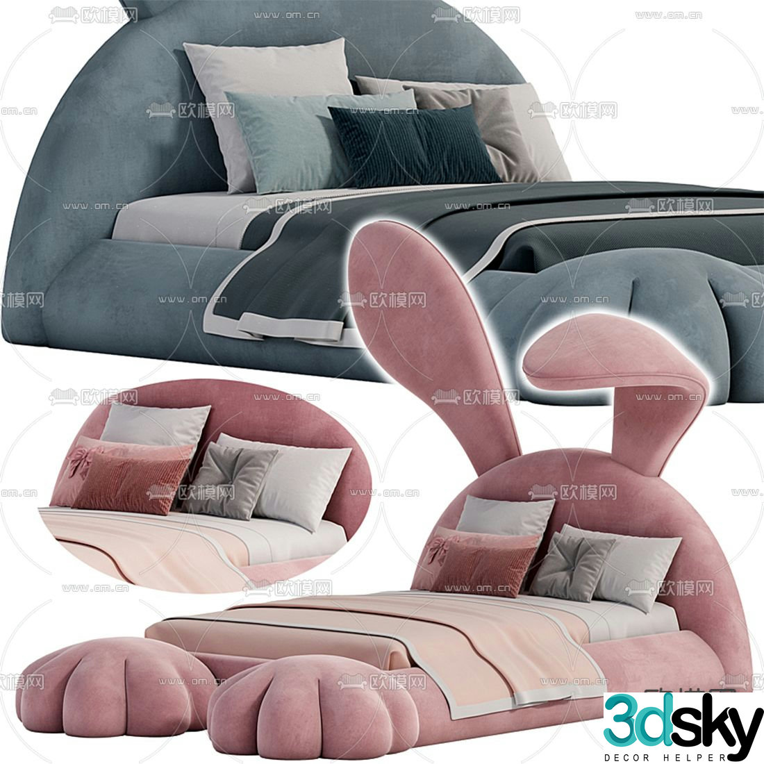 Modern rabbit ears children’s bed 3d model