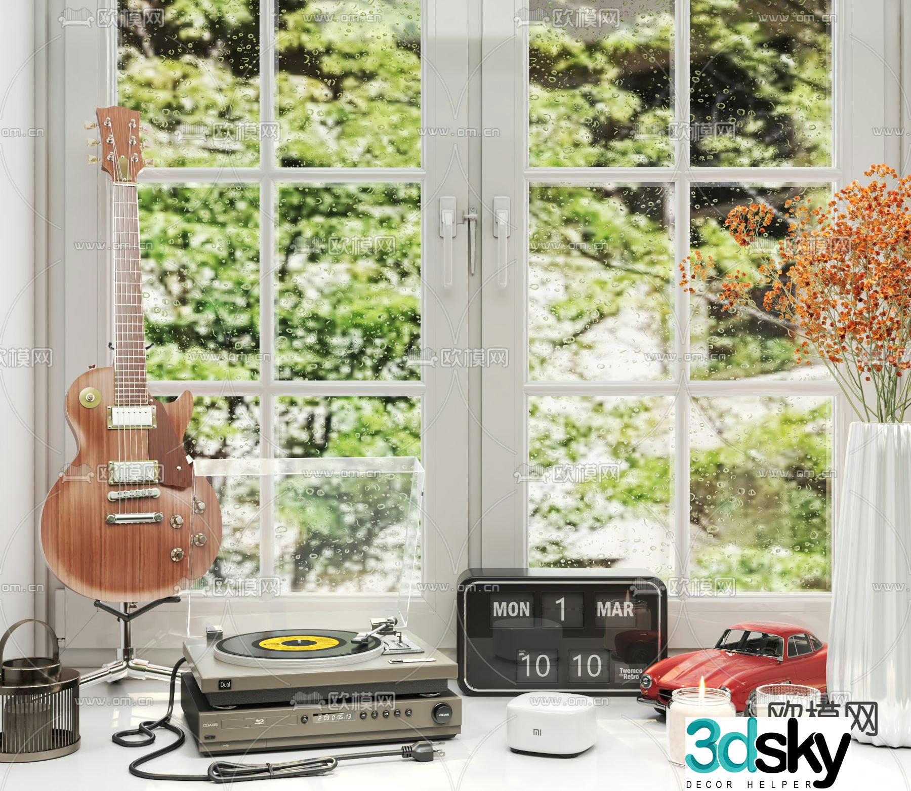 American retro gramophone record player guitar ornaments 3D model