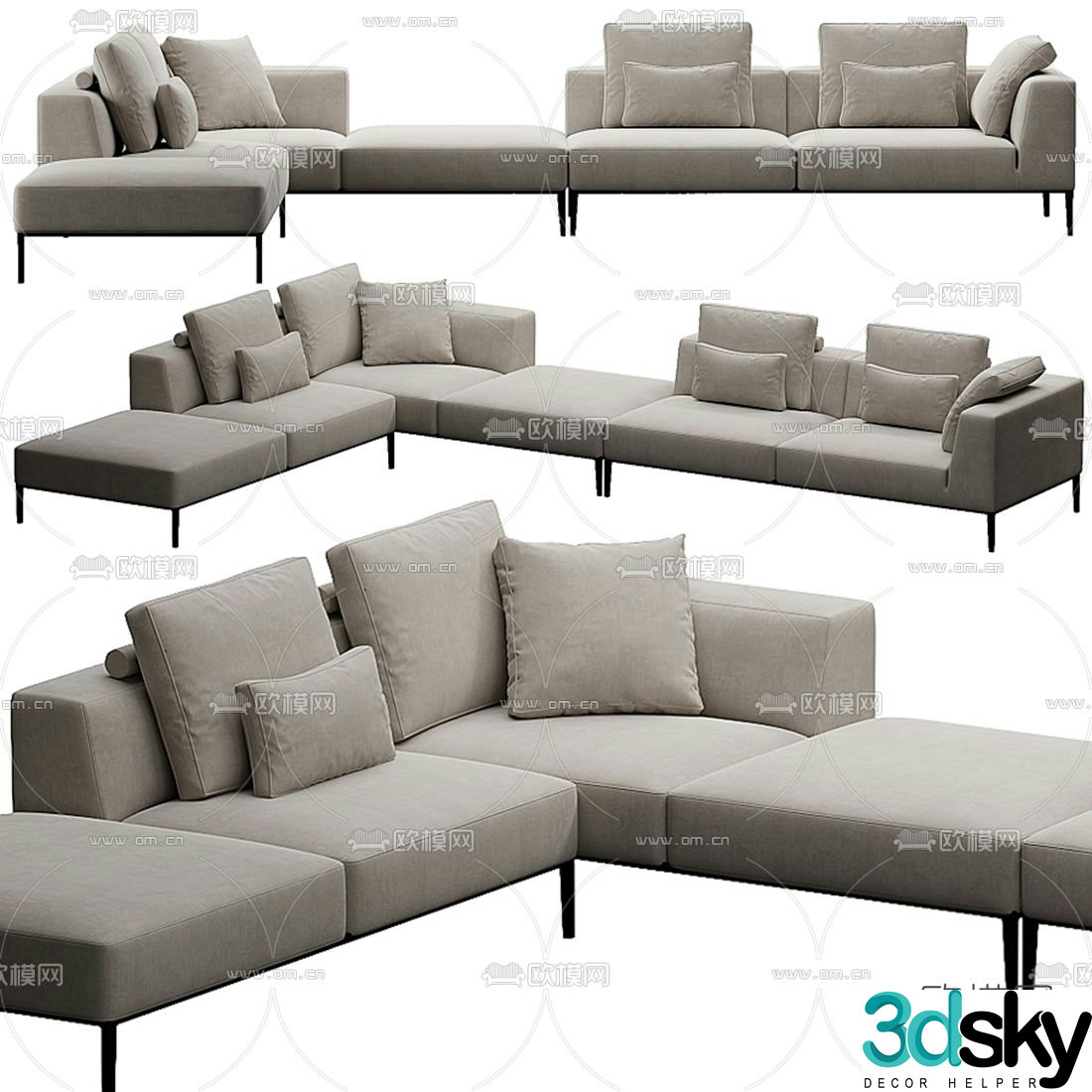 B&B Italia gray corner sofa 3d model