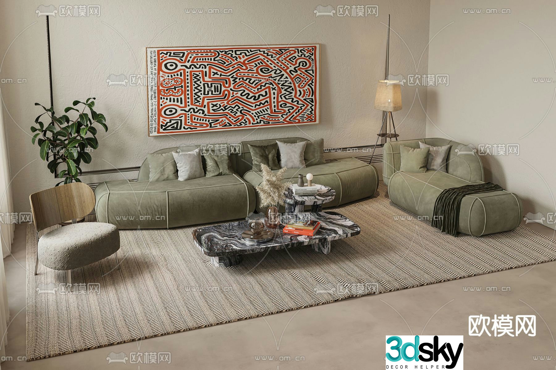 Poliform matcha green sectional sofa 3d model