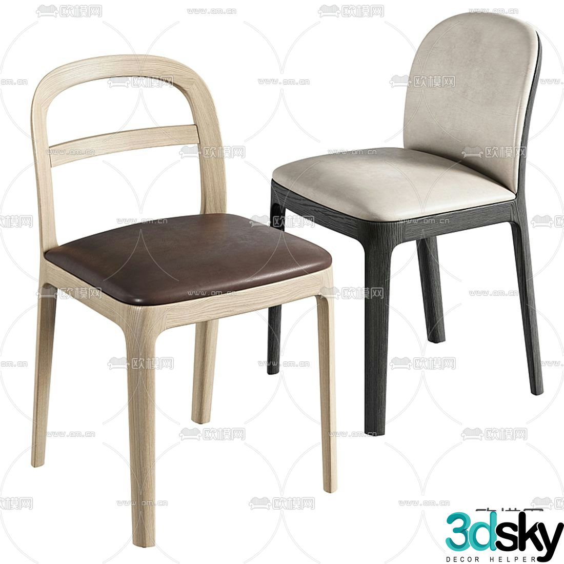 Molteni&C modern solid wood single chair dining chair 3d model
