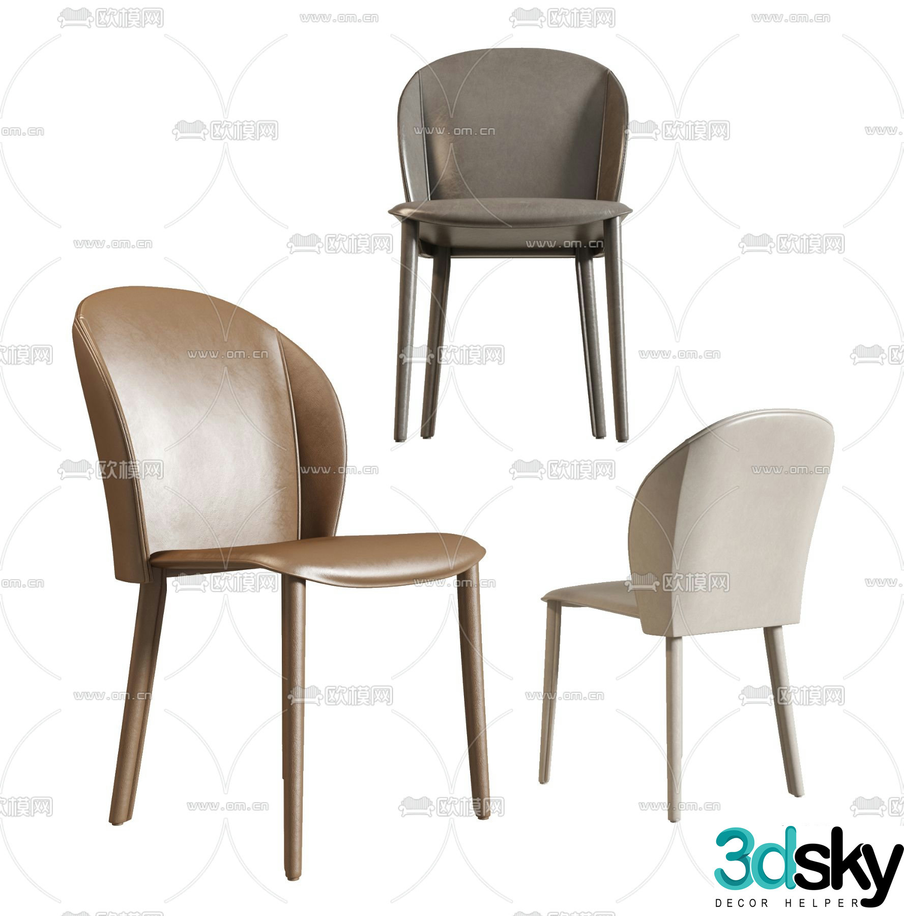 Minotti leather single chair dining chair 3d model