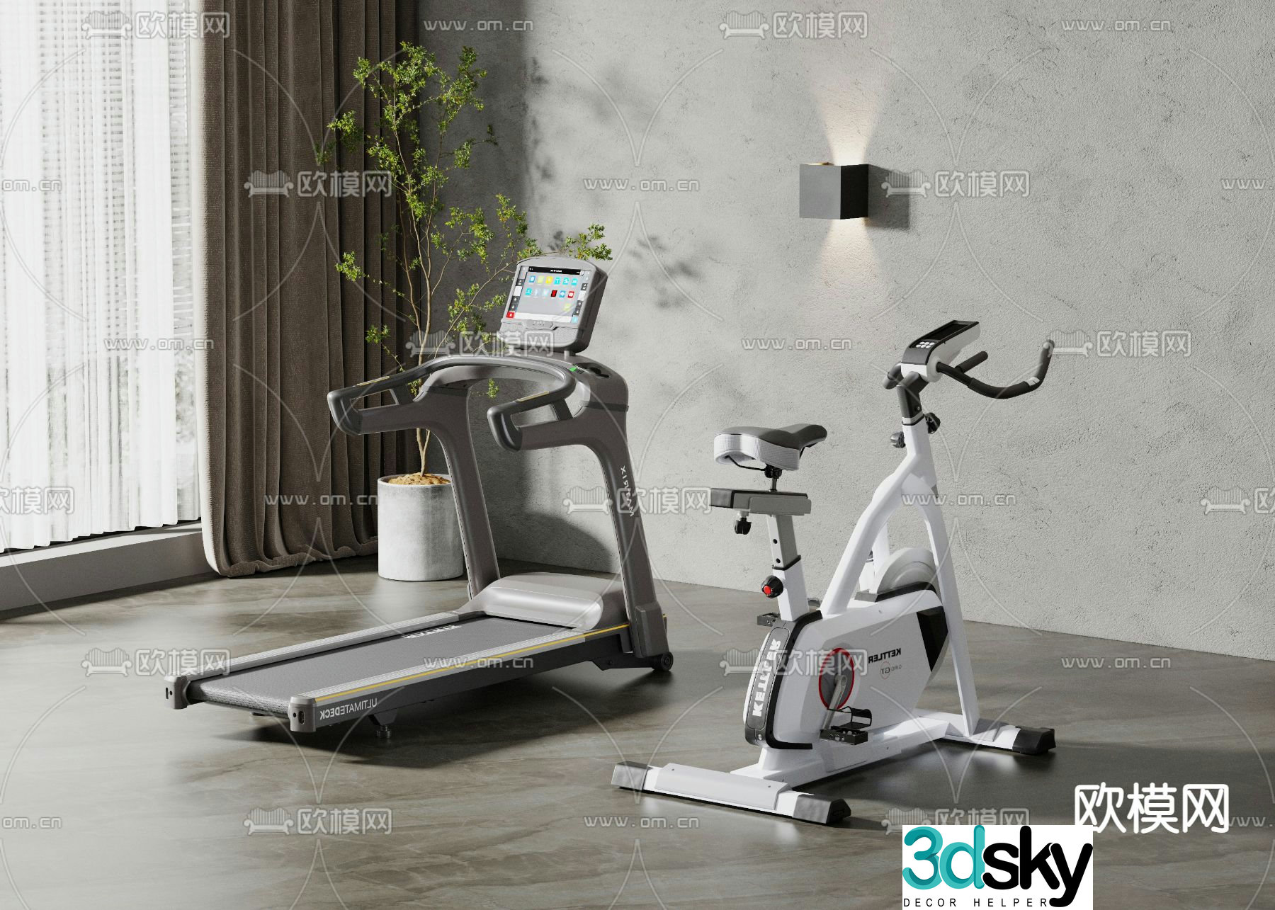 Spinning bike treadmill fitness equipment 3d model