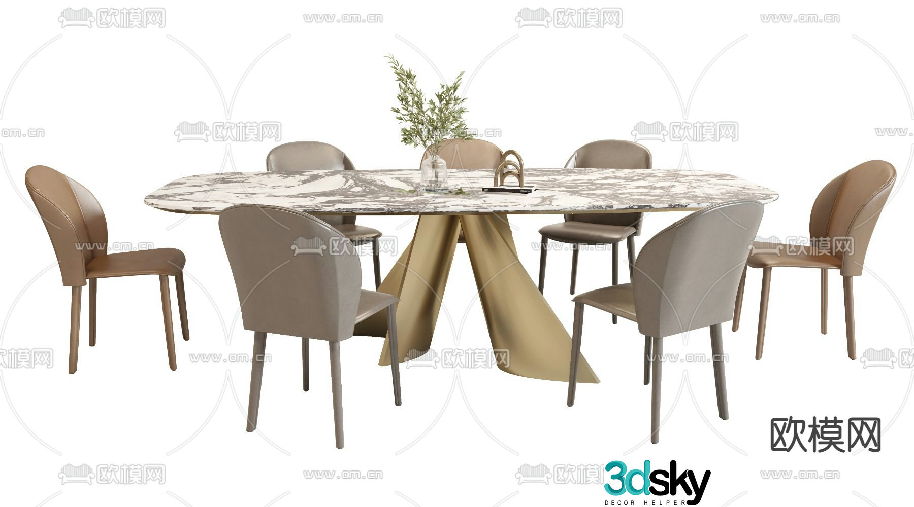 Poliform marble dining table and chairs 3d model