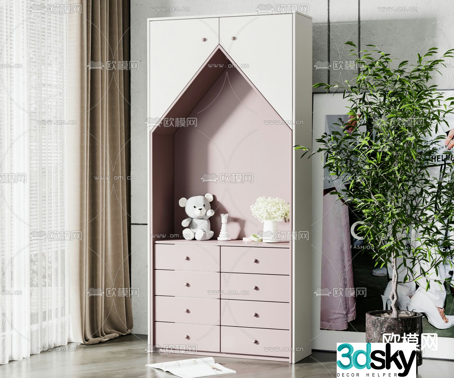 Modern children’s room bookcase 3d model