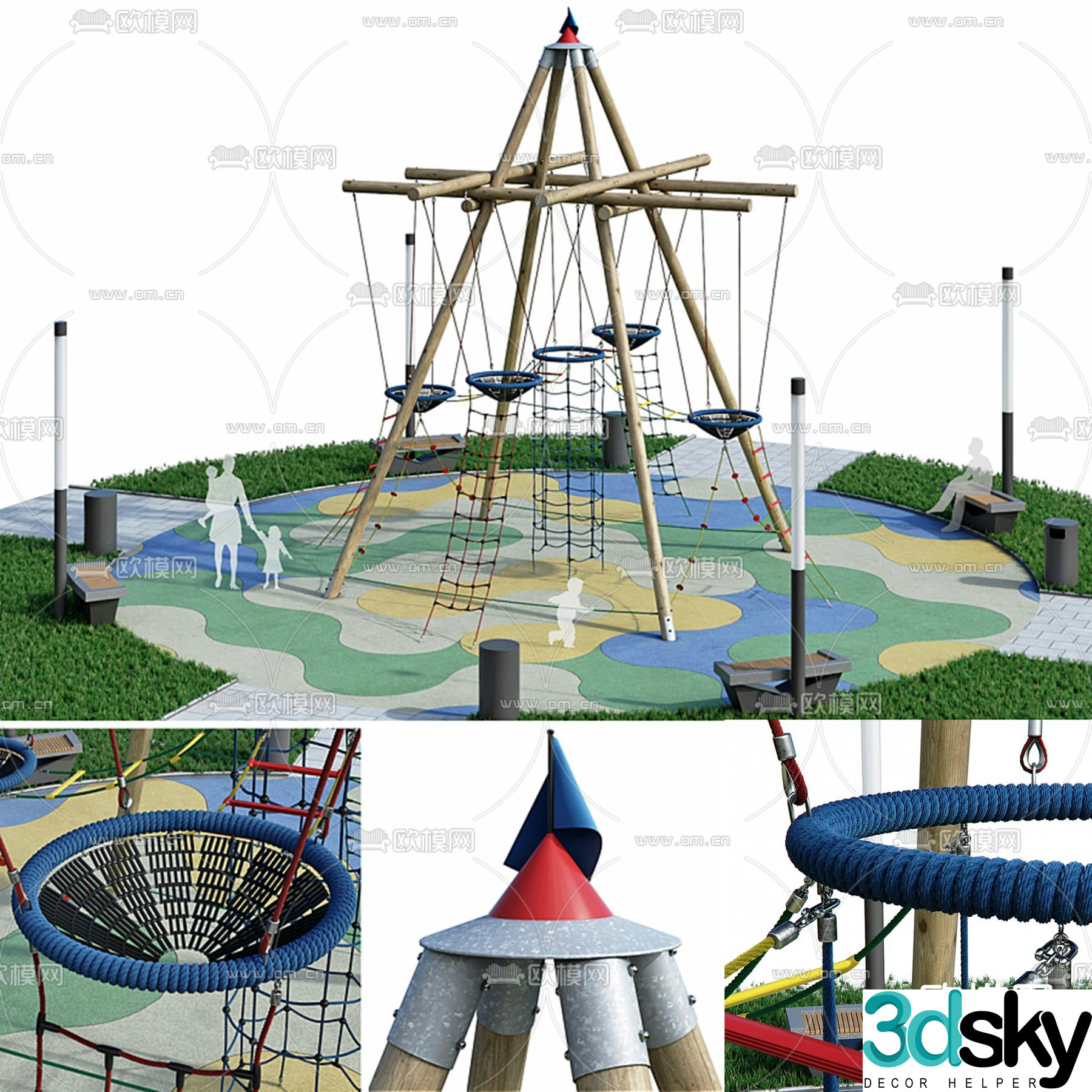 Modern park playground climbing frame 3d model
