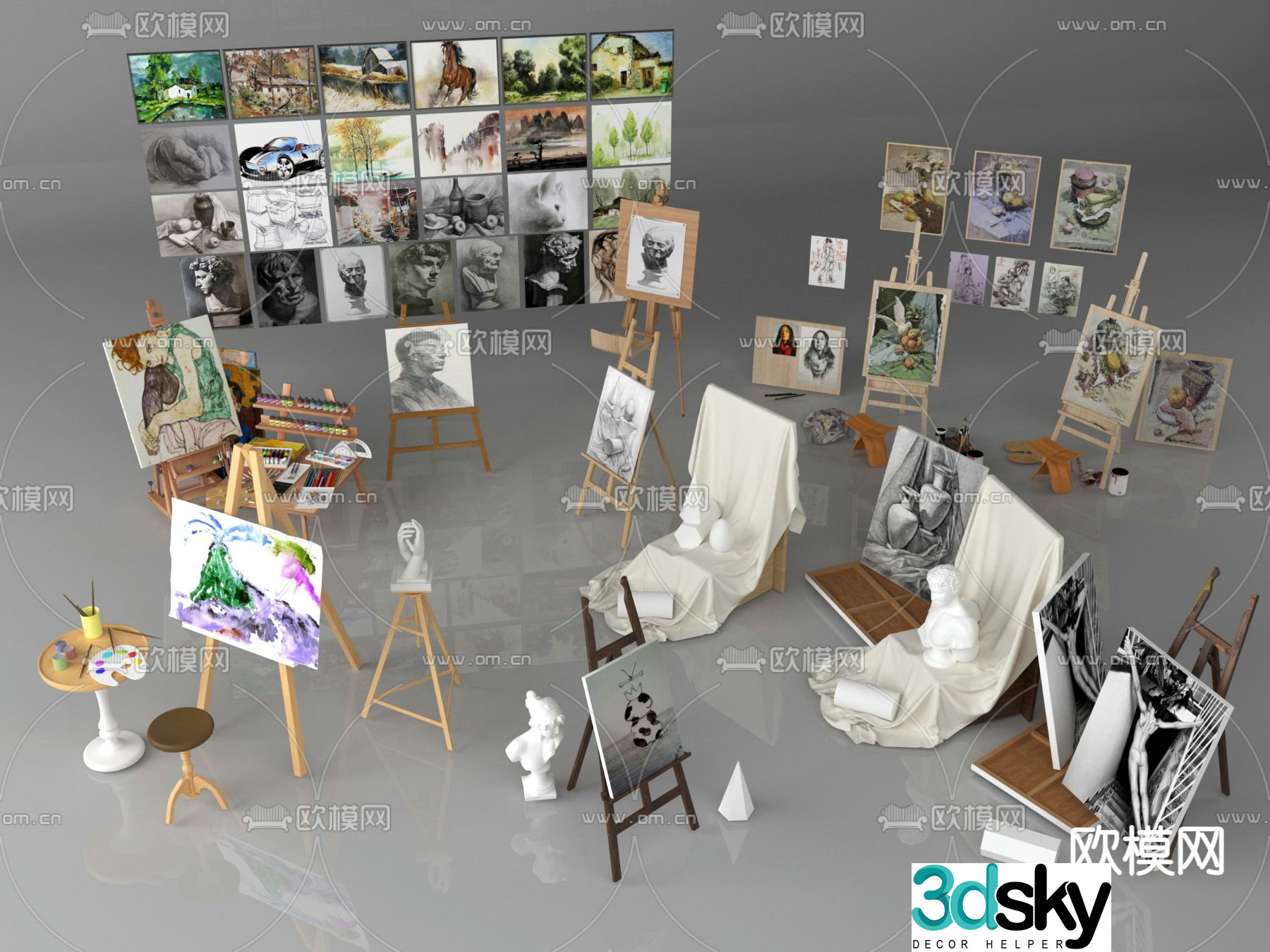 Easel plaster statue art supplies 3d model