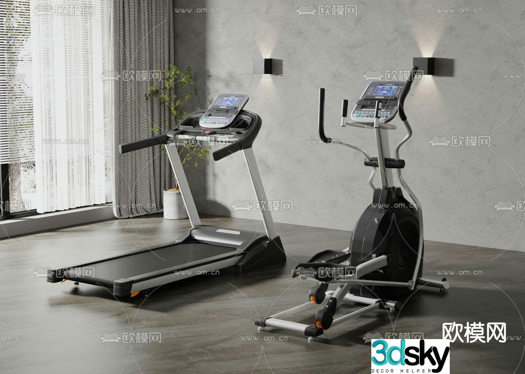 Spinning bike treadmill fitness equipment 3d model