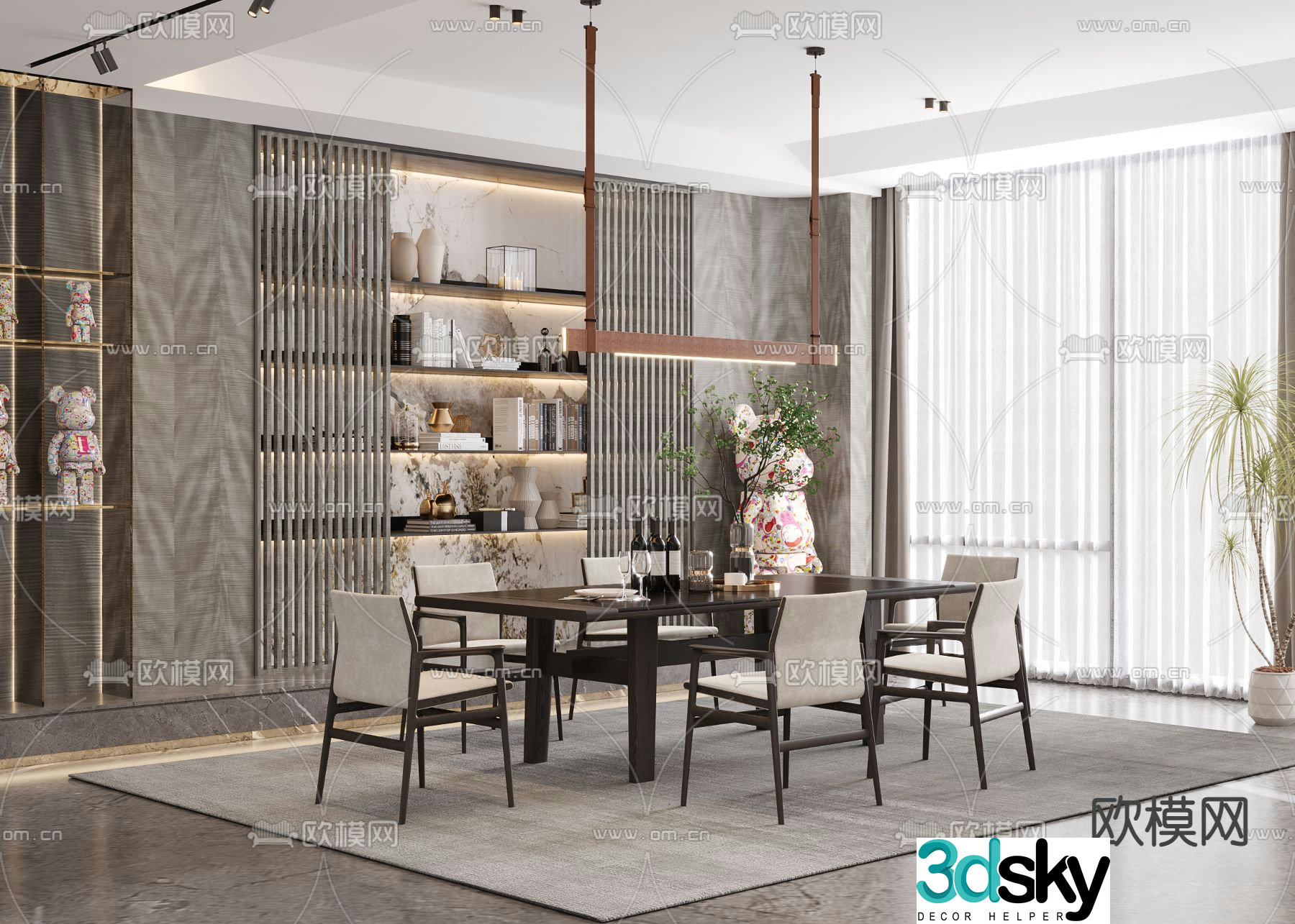 poliform bar dining table and chairs 3d model
