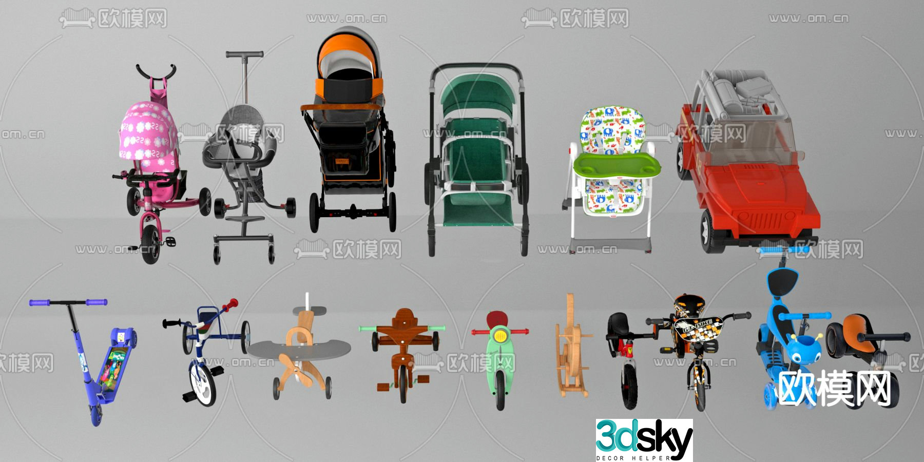 Baby stroller scooter children’s bicycle 3d model