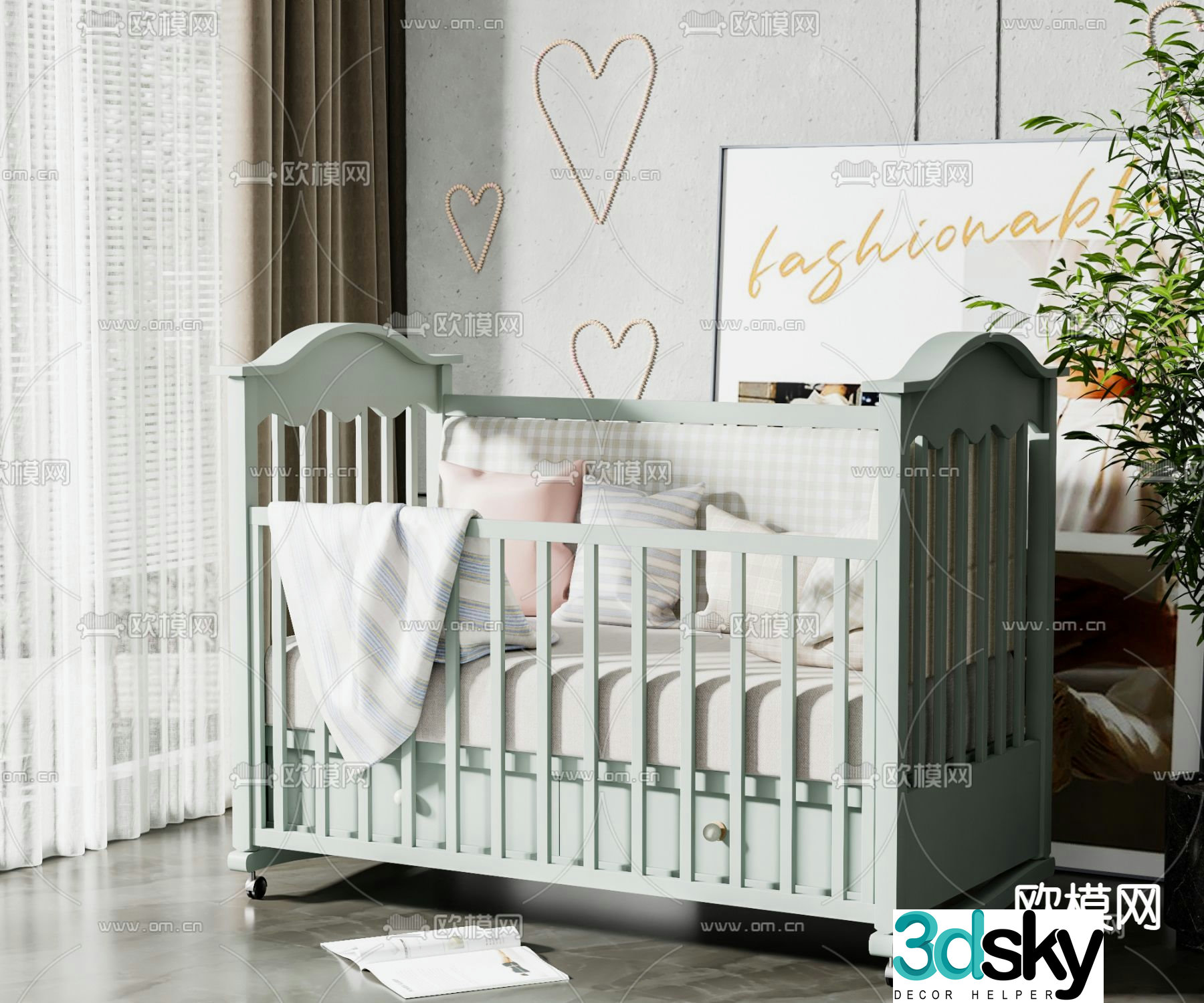 Nordic style crib children’s bed 3d model