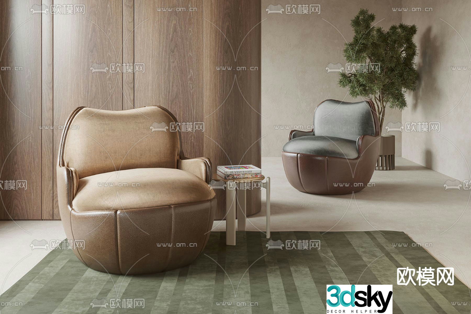 Minotti leather lounge sofa 3d model