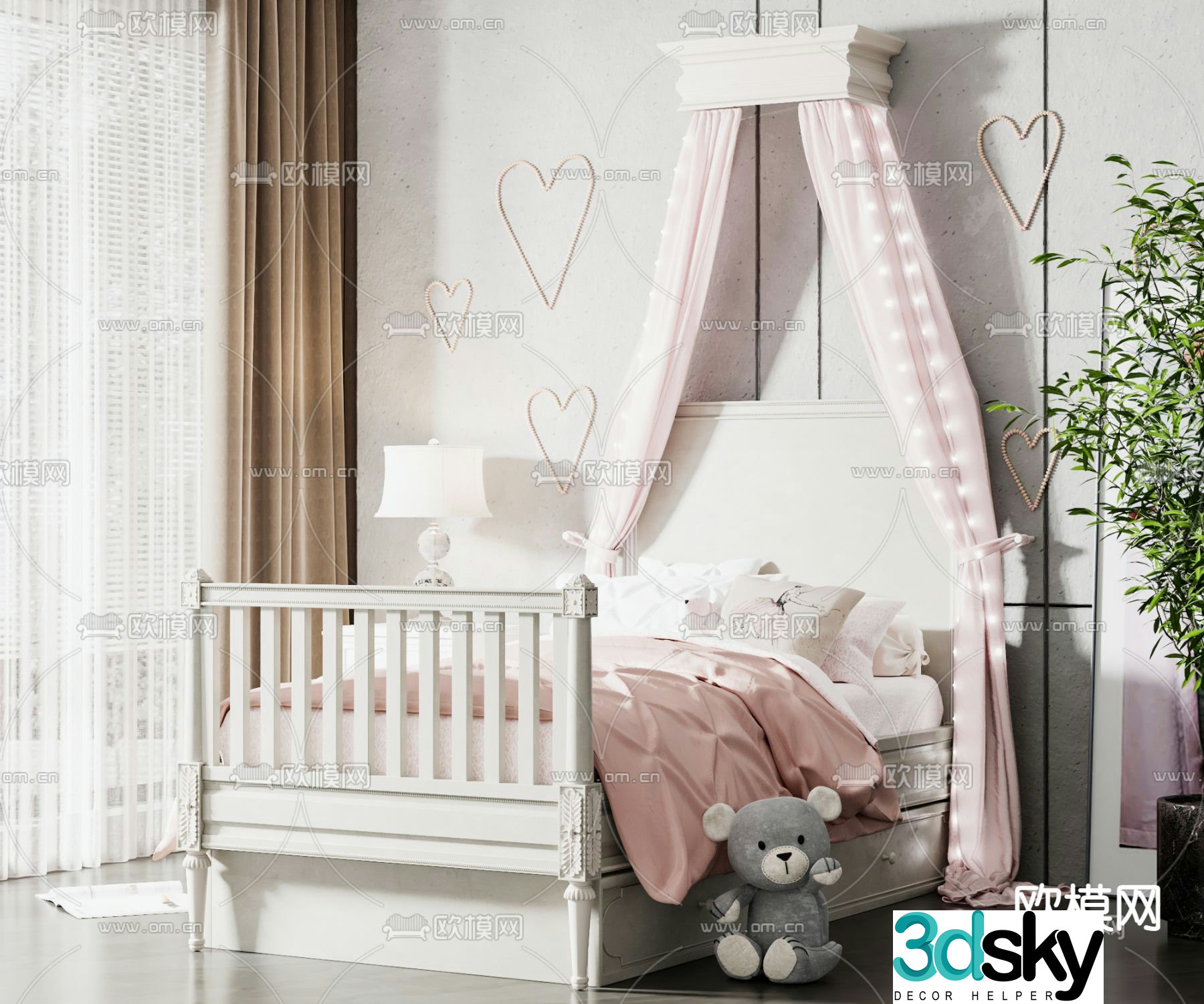 Modern girl bed princess bed children’s bed 3d model
