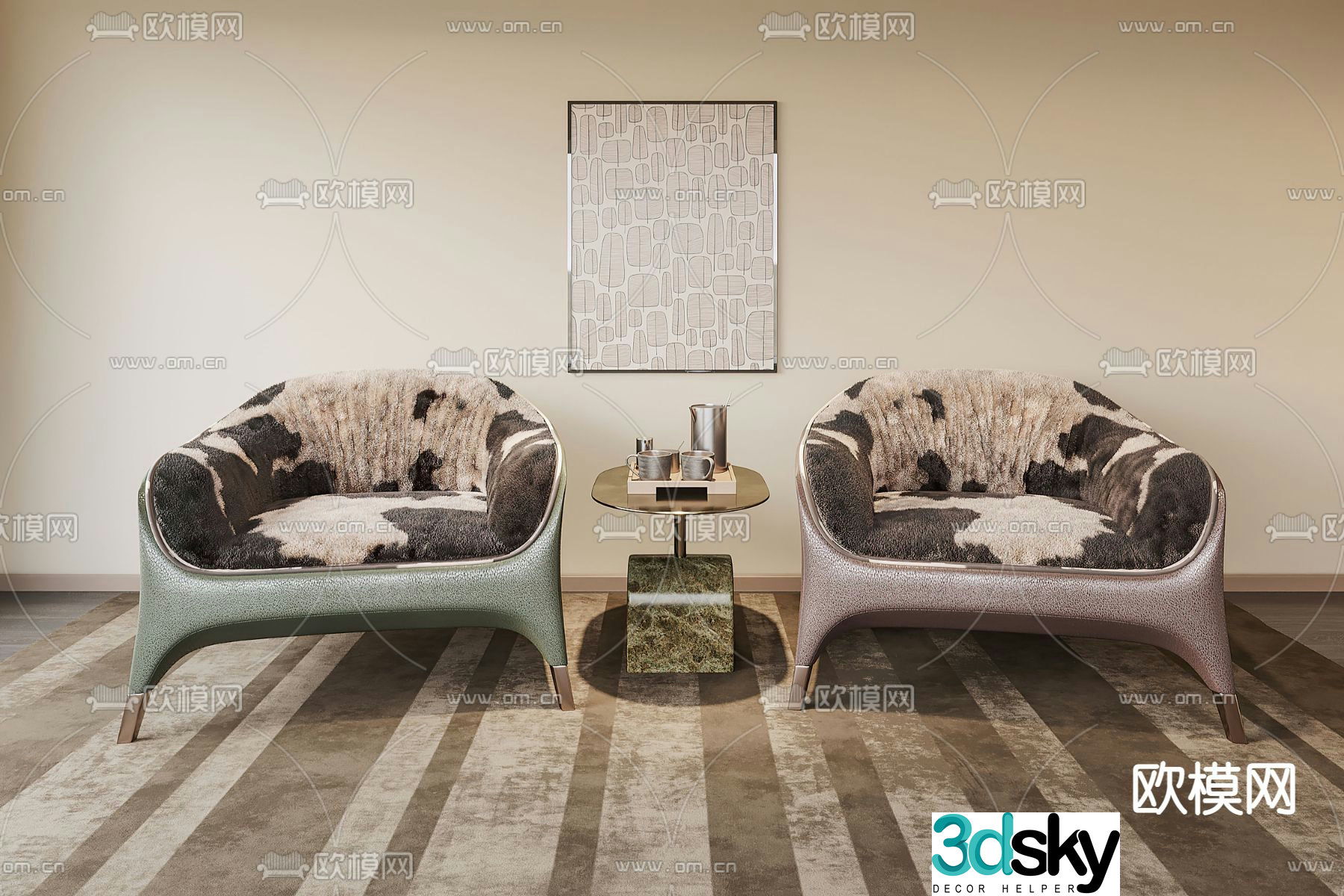 Minotti striped lounge chair 3d model