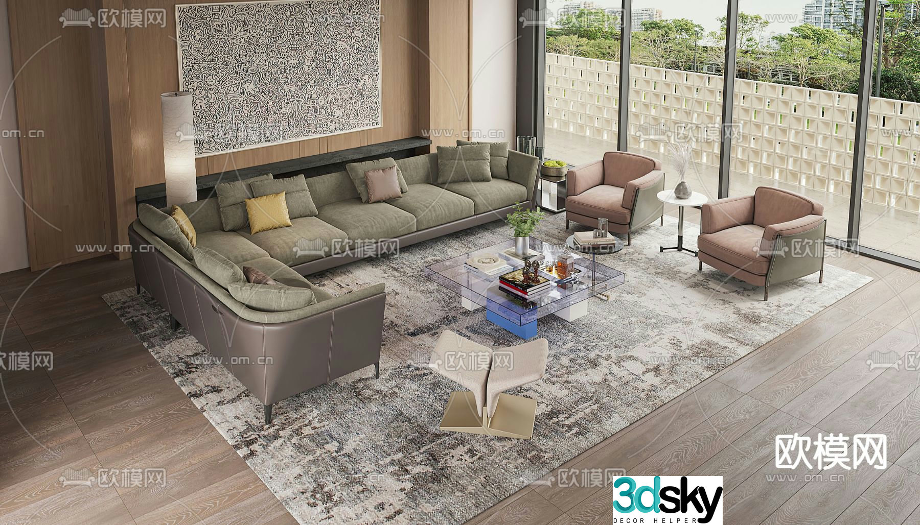 Poliform matcha green corner sectional sofa 3d model