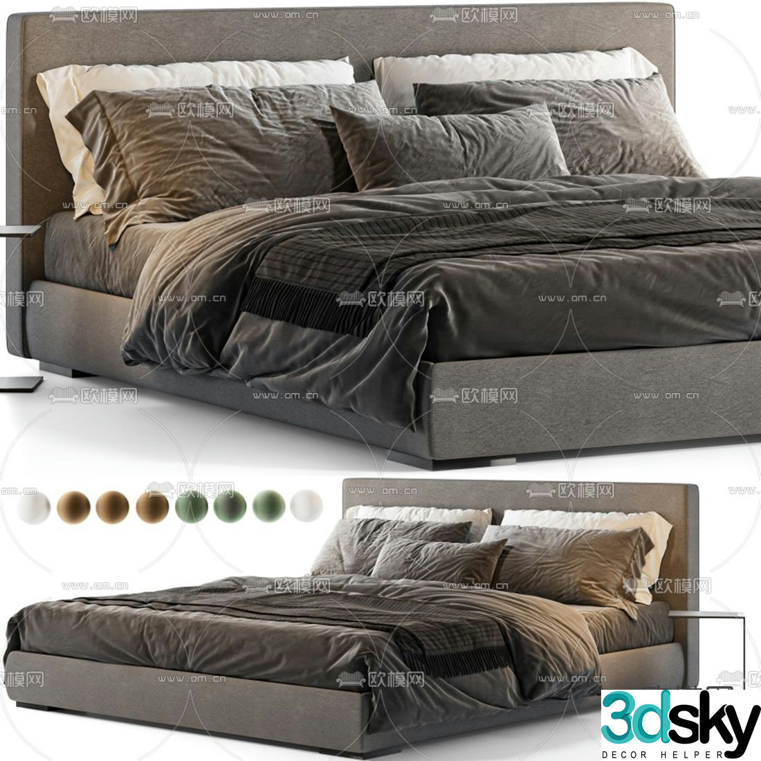 Meridiani modern fabric double bed 3d model